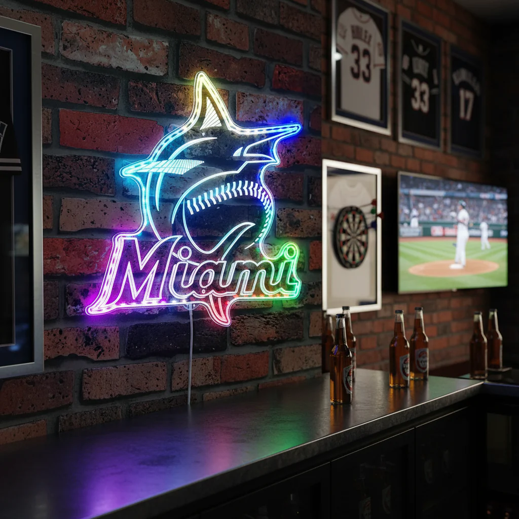 Miami Marlins Neon LED Sign with Dynamic RGB Colors - Image 8