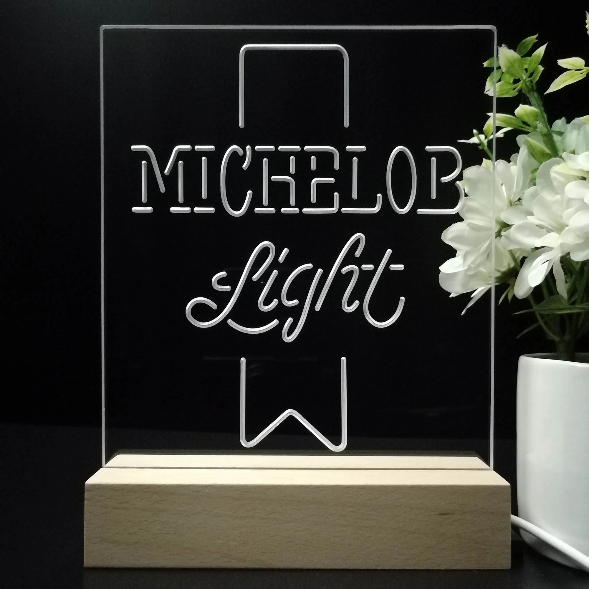 Michelob Light Red Ribbon Night Light Neon Pub Bar Lamp - Image 8