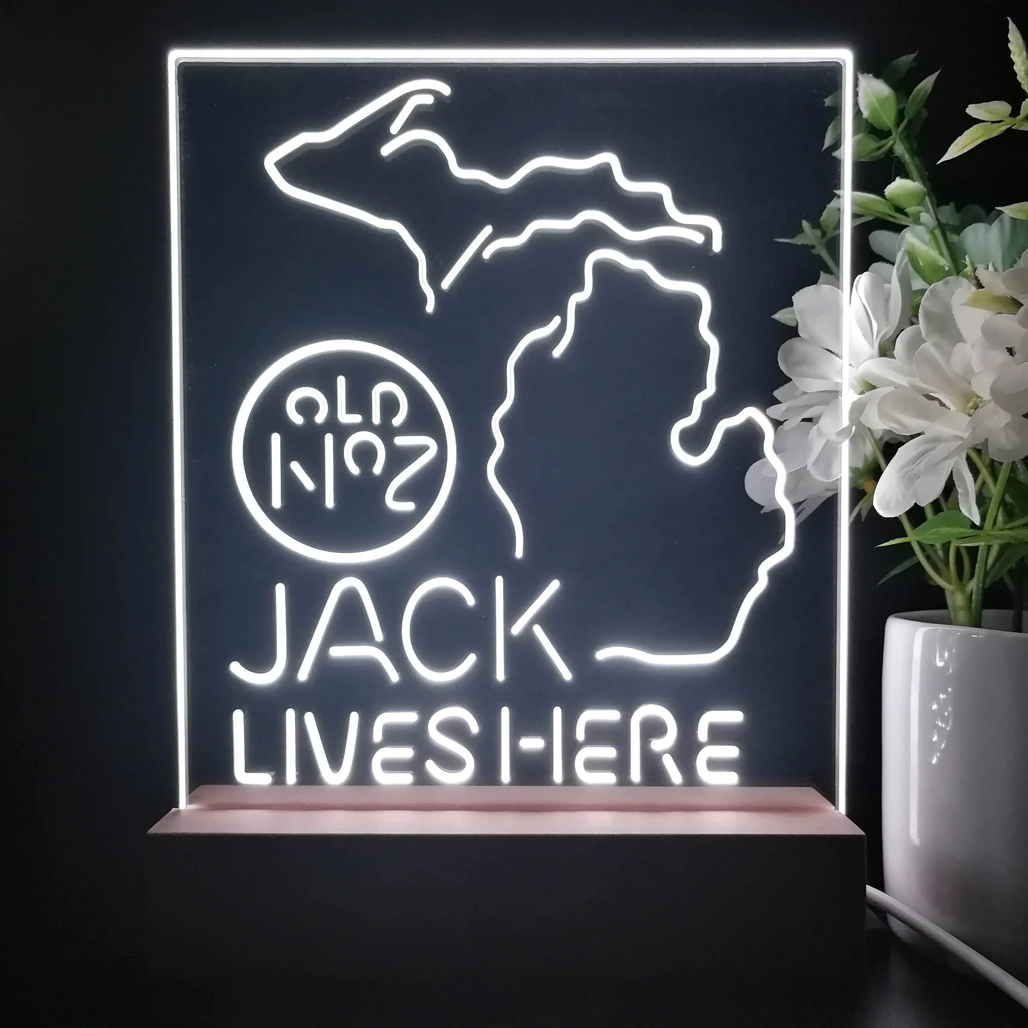 Michigan Jack Lives Here Night Light Neon Pub Bar Lamp