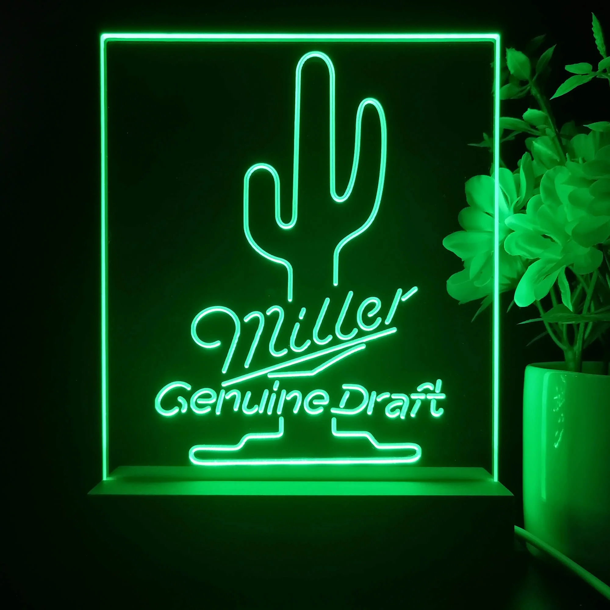 Miller Genuine Cactus Night Light Neon Pub Bar Lamp - Image 3