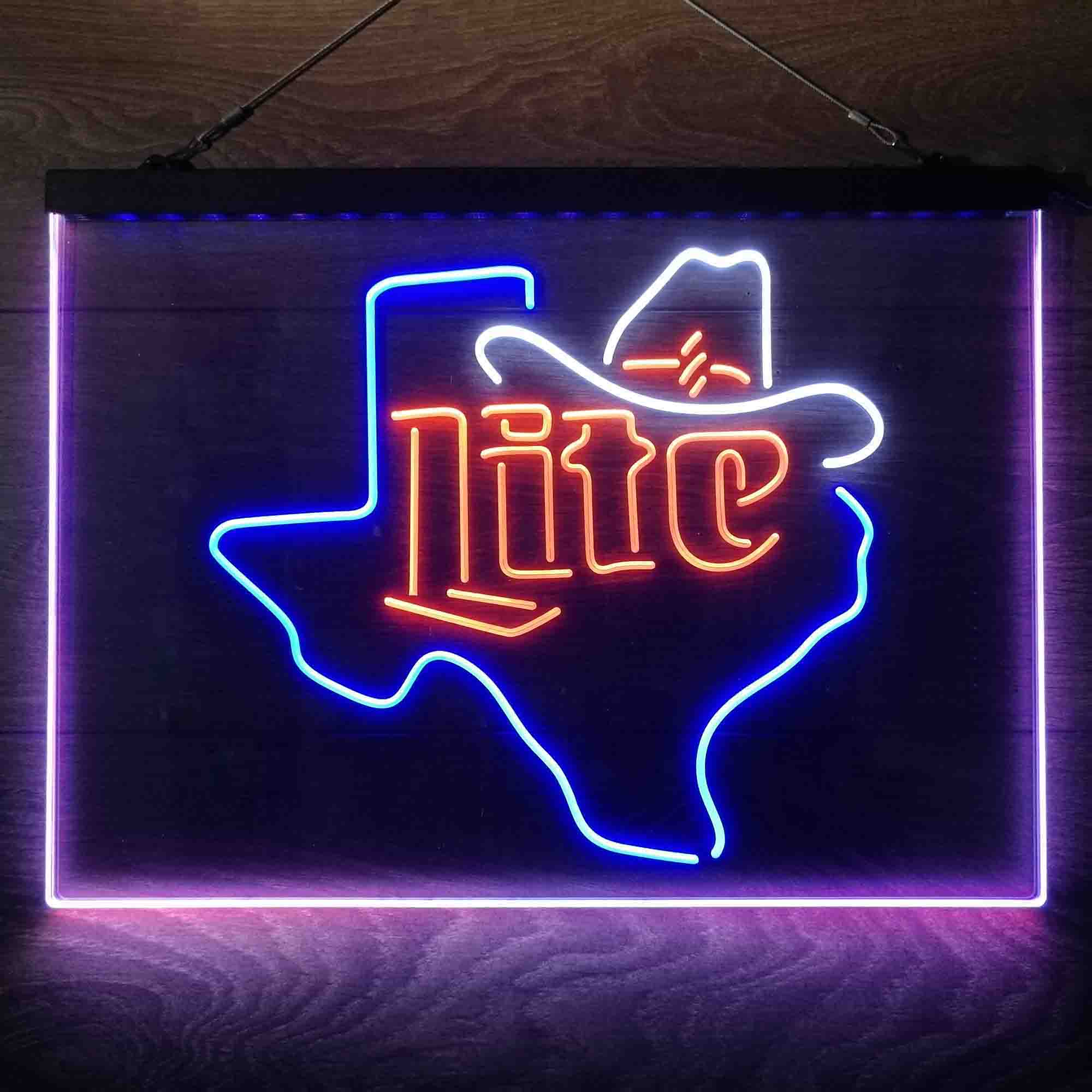 Miller Lite Cowboys Hat Texas Neon 3-Color LED Sign - Image 12