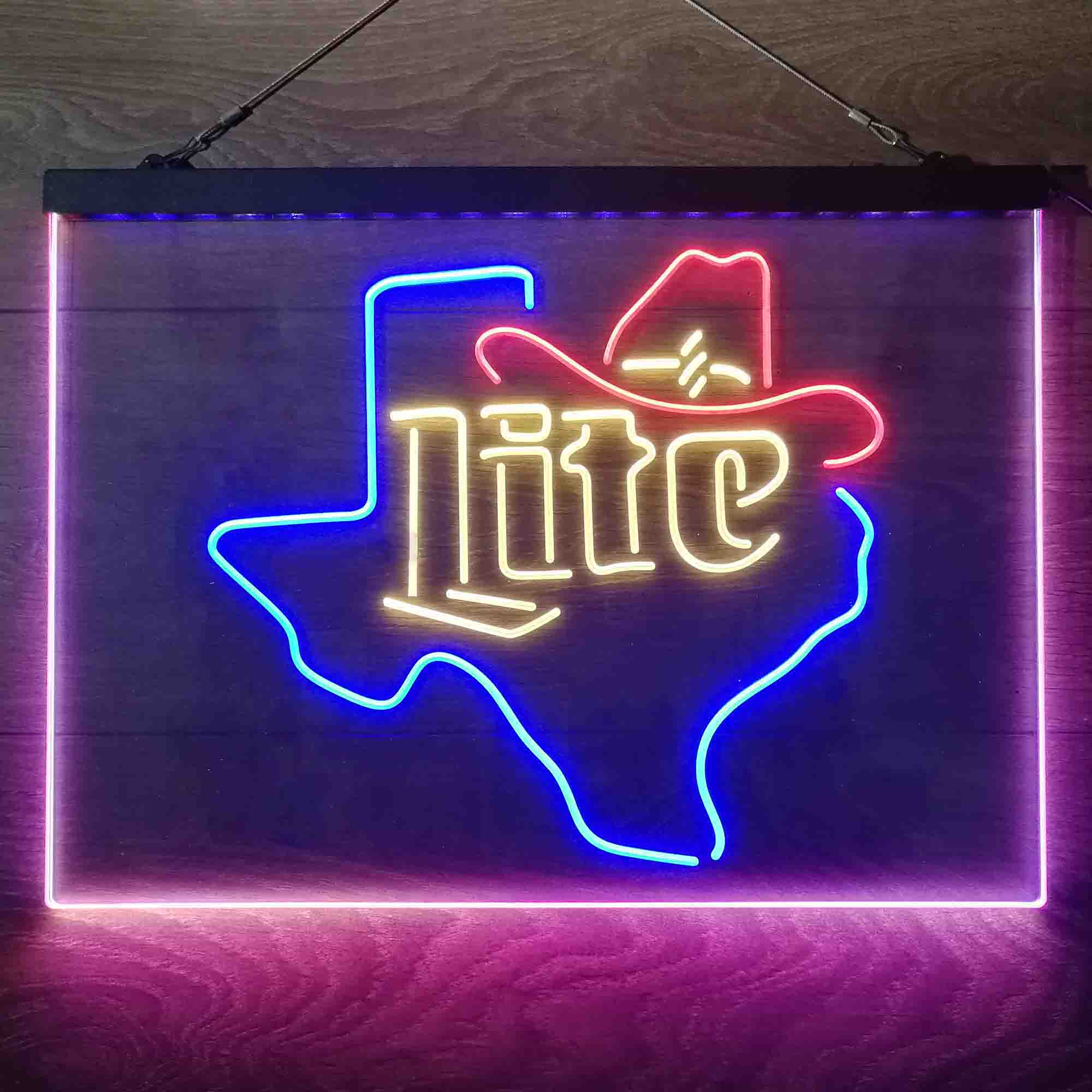 Miller Lite Cowboys Hat Texas Neon 3-Color LED Sign - Image 6