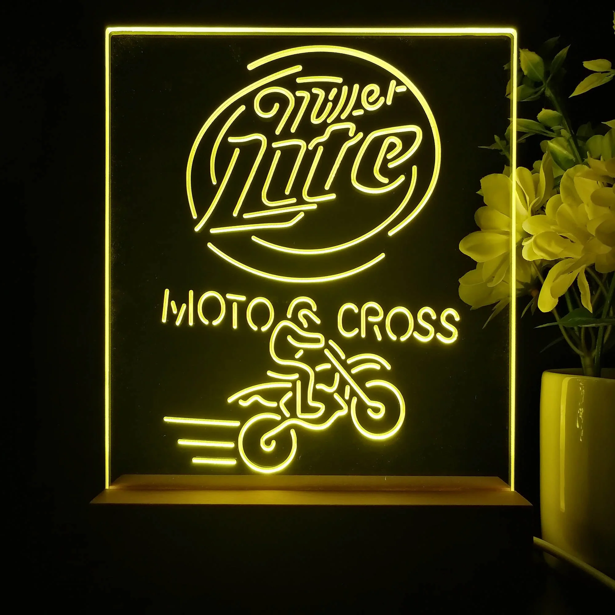 Miller Lite Moto Cross Motor Night Light Neon Pub Bar Lamp
