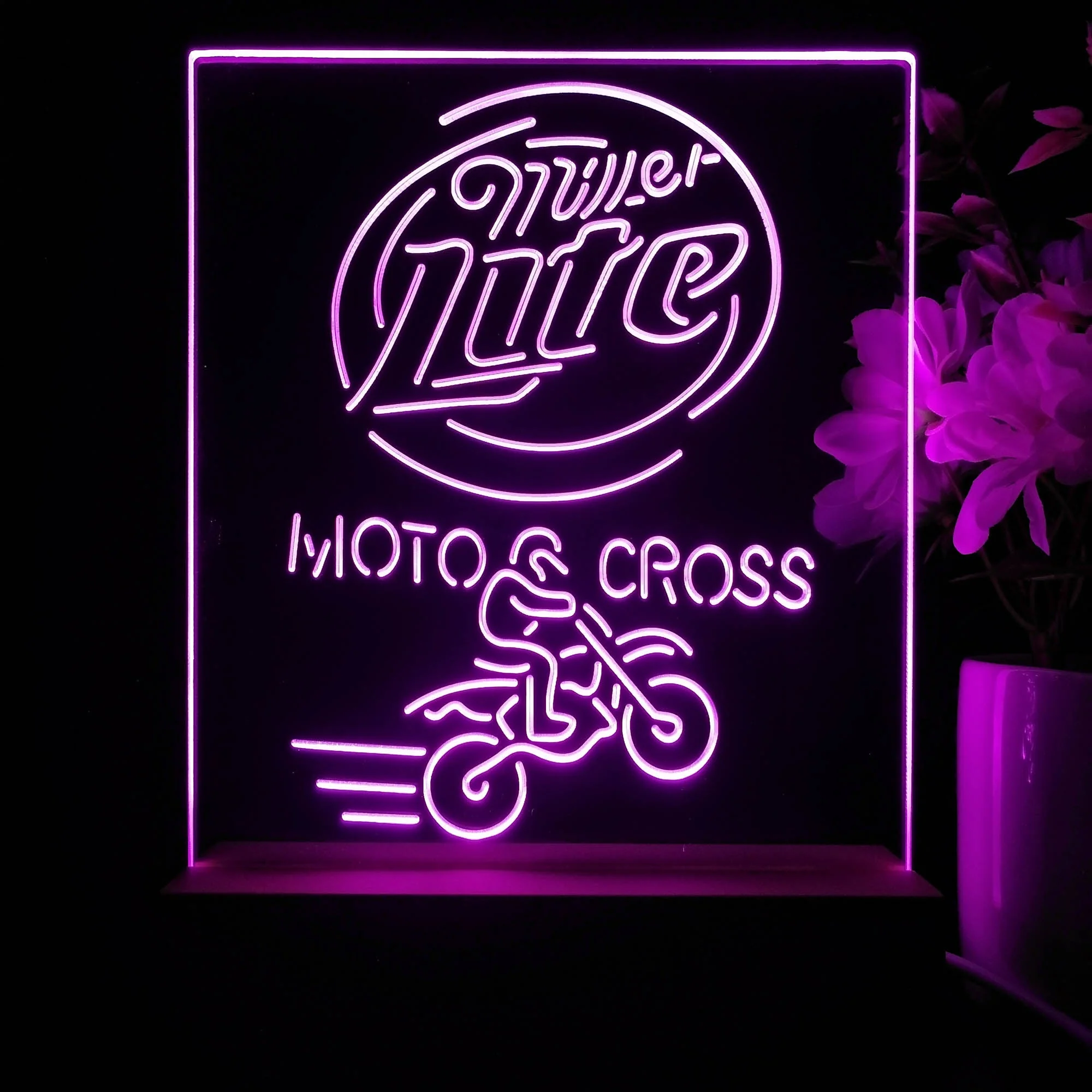Miller Lite Moto Cross Motor Night Light Neon Pub Bar Lamp - Image 4