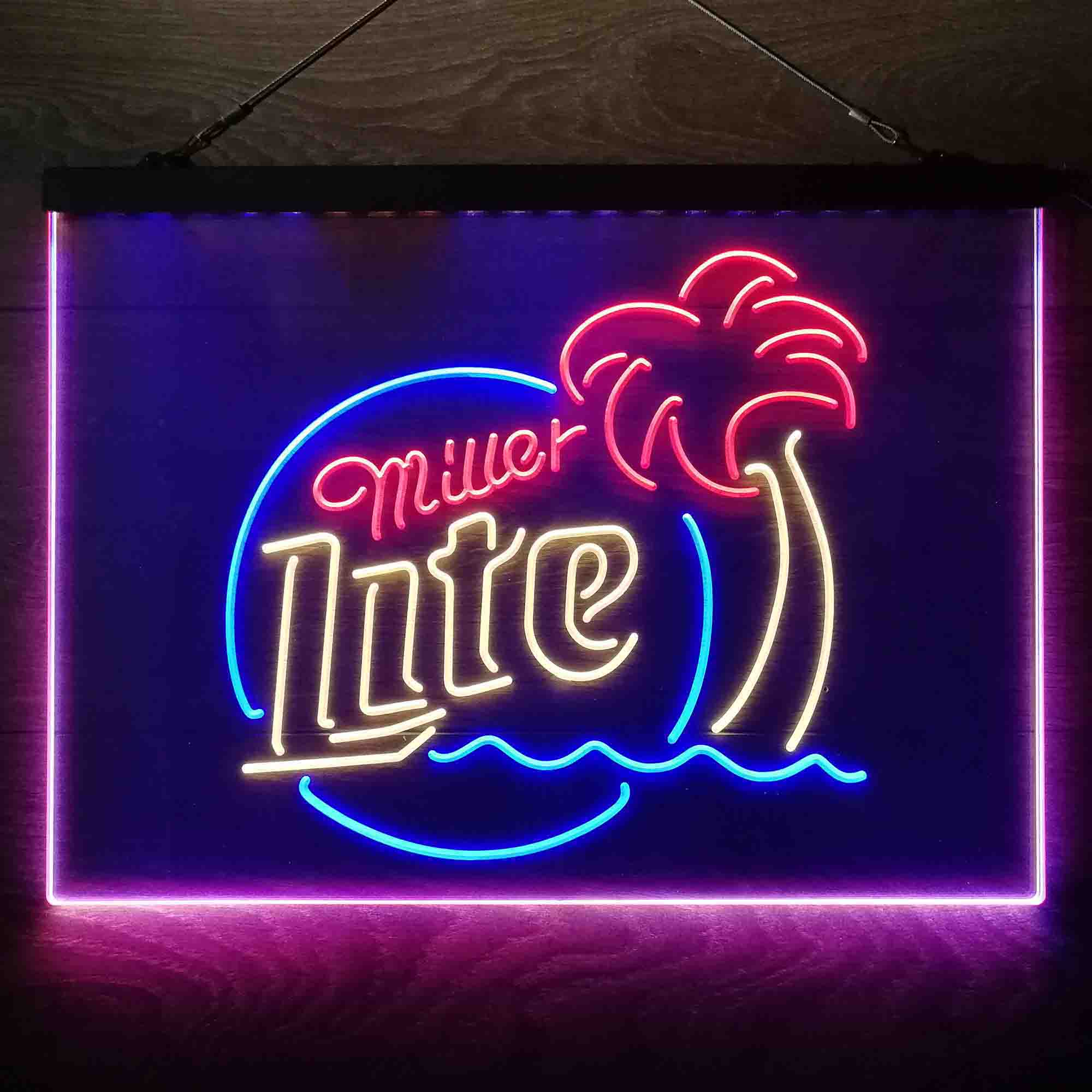 Miller Lite Palm Tree Beer Bar Neon 3-Color LED Sign - Image 13