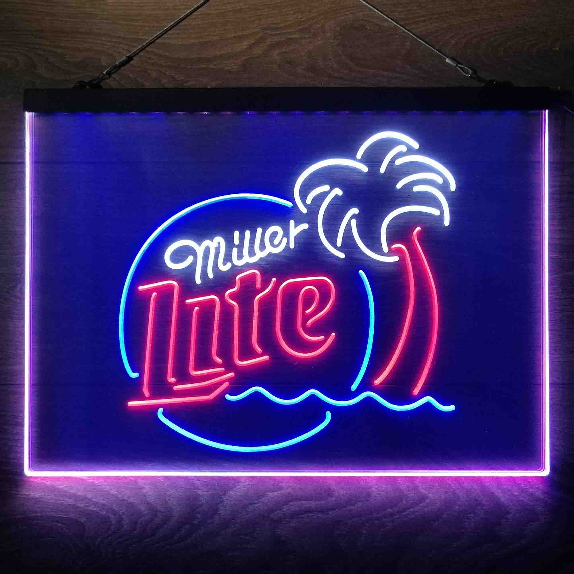 Miller Lite Palm Tree Beer Bar Neon 3-Color LED Sign - Image 7