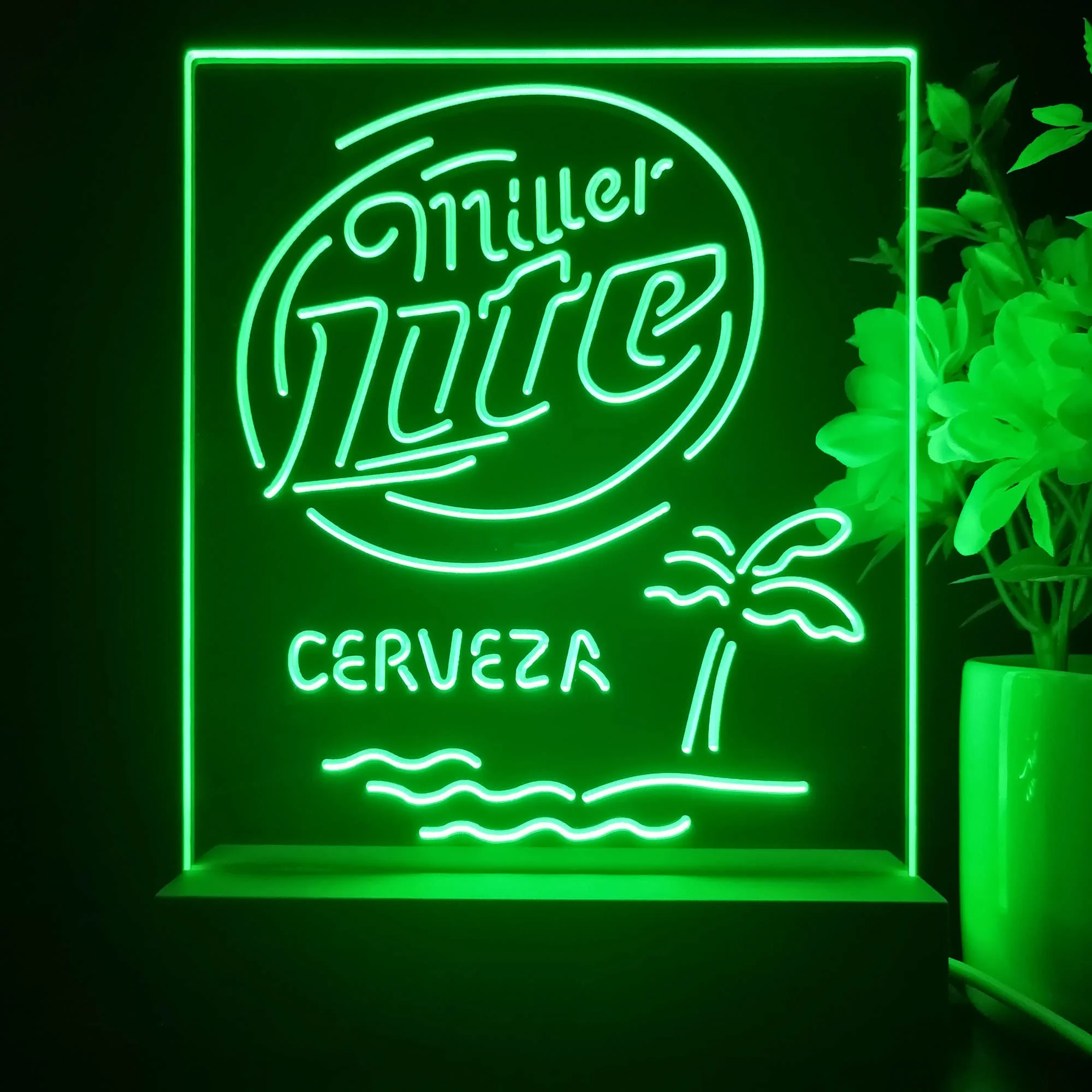 Miller Lite Palm Tree Cerveza Island Night Light Neon Pub Bar Lamp - Image 2