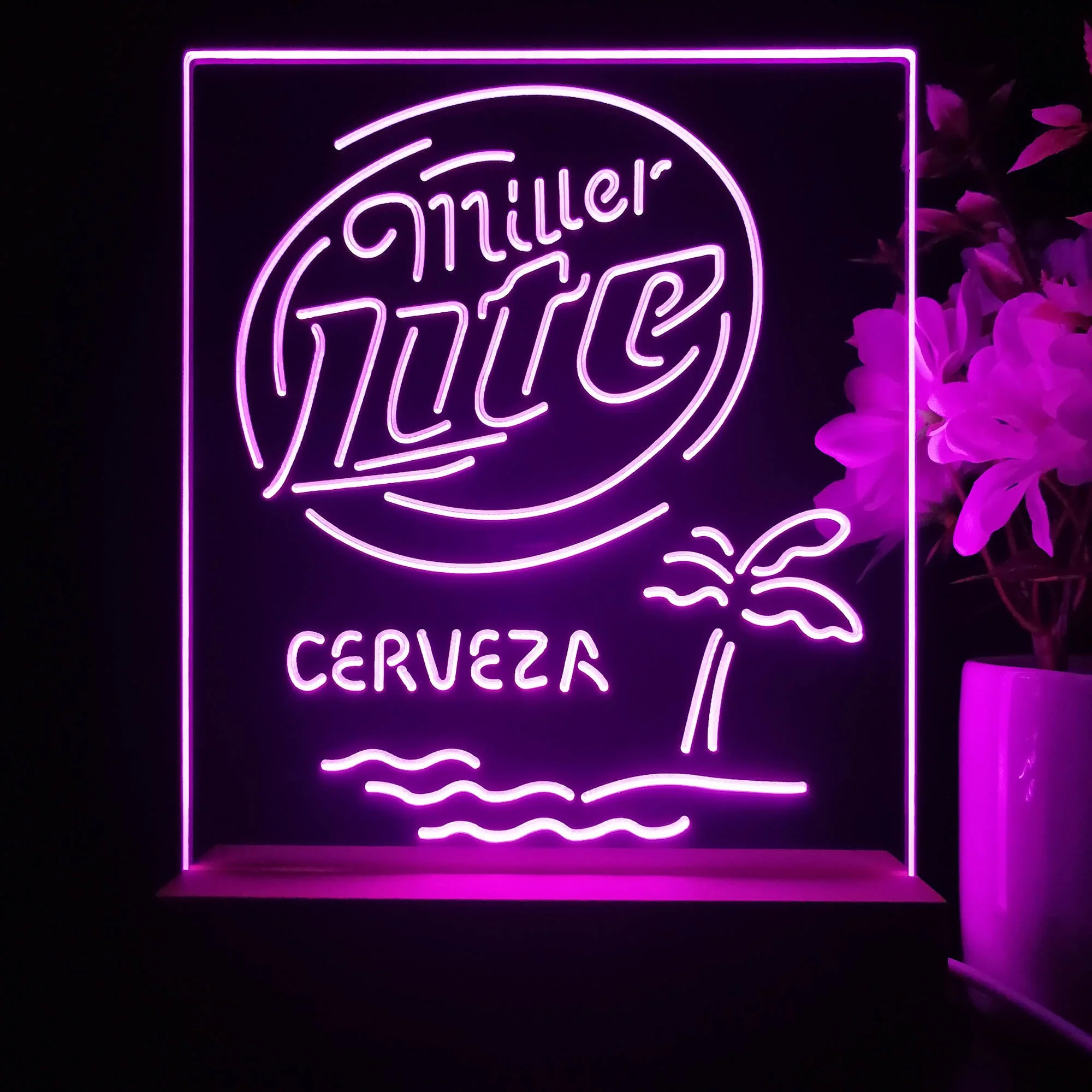 Miller Lite Palm Tree Cerveza Island Night Light Neon Pub Bar Lamp - Image 4