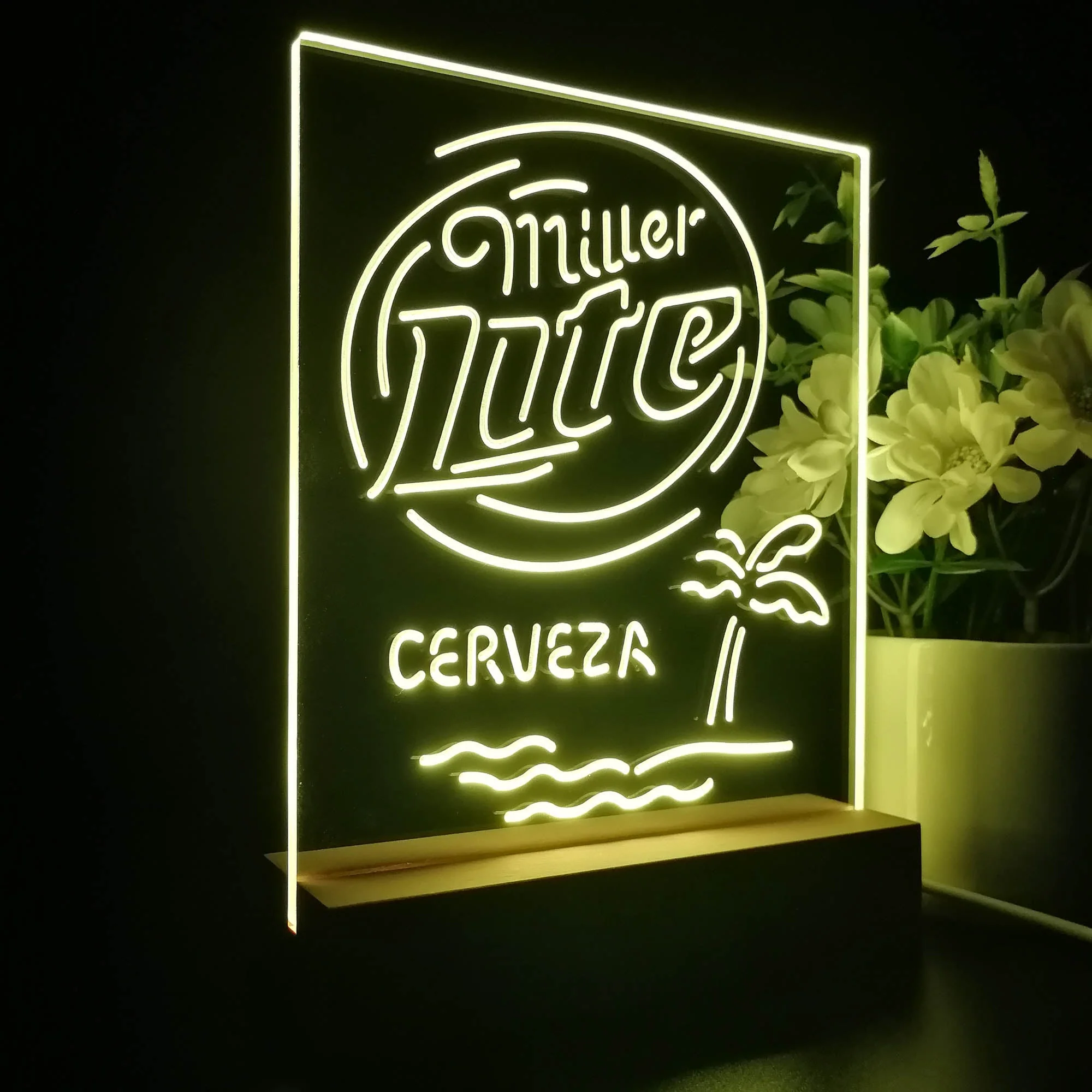 Miller Lite Palm Tree Cerveza Island Night Light Neon Pub Bar Lamp - Image 6