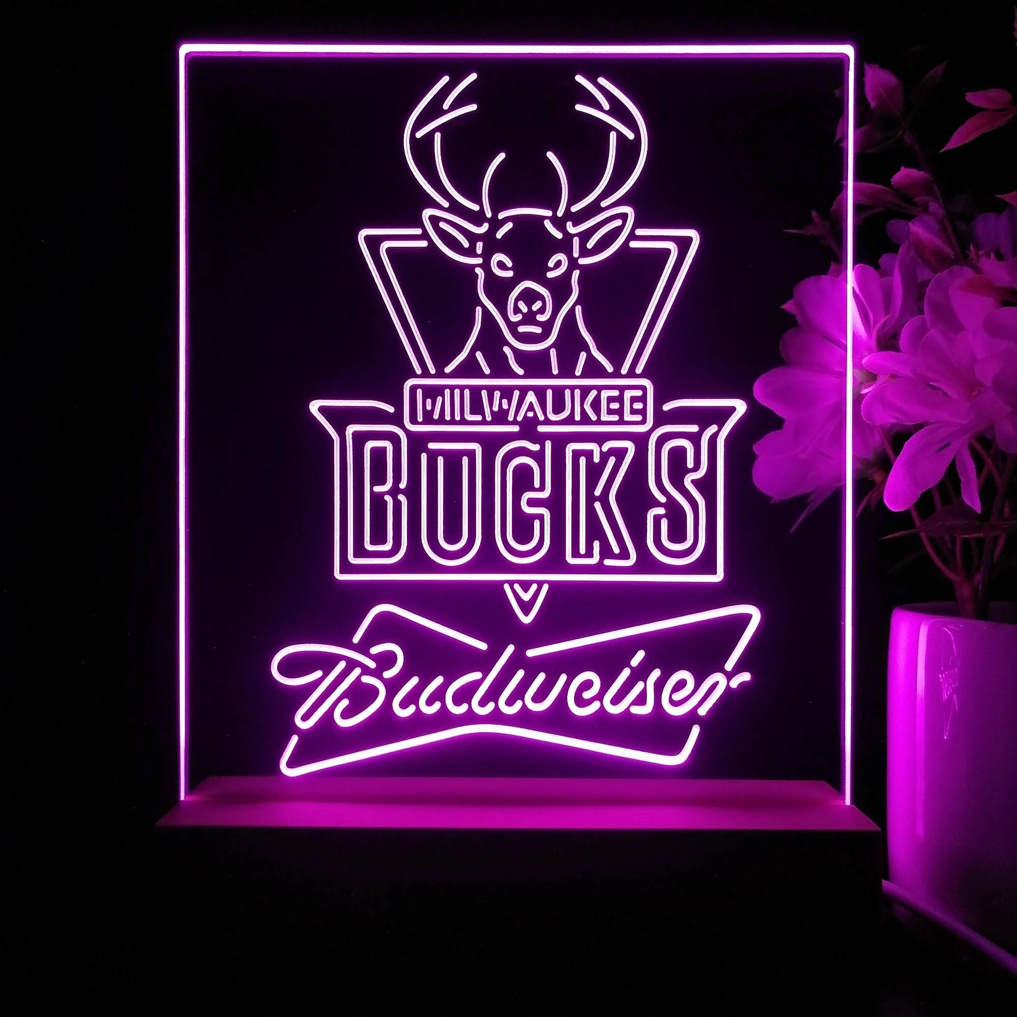 Milwaukee Bucks Budweiser Neon Sign Pub Bar Lamp - Image 2