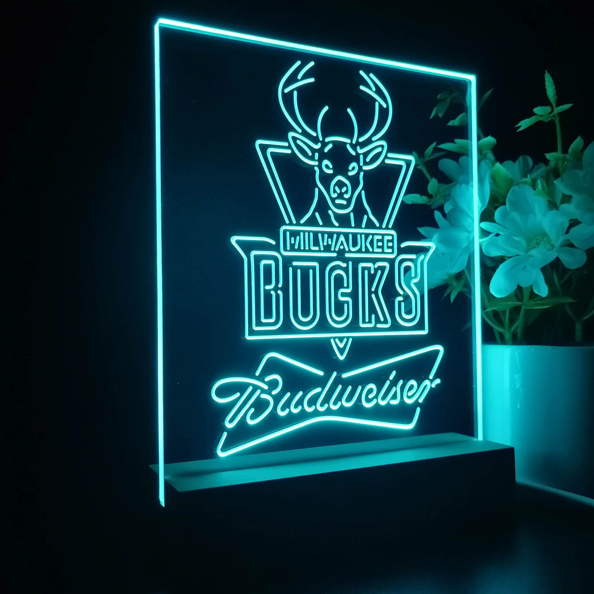 Milwaukee Bucks Budweiser Neon Sign Pub Bar Lamp - Image 5