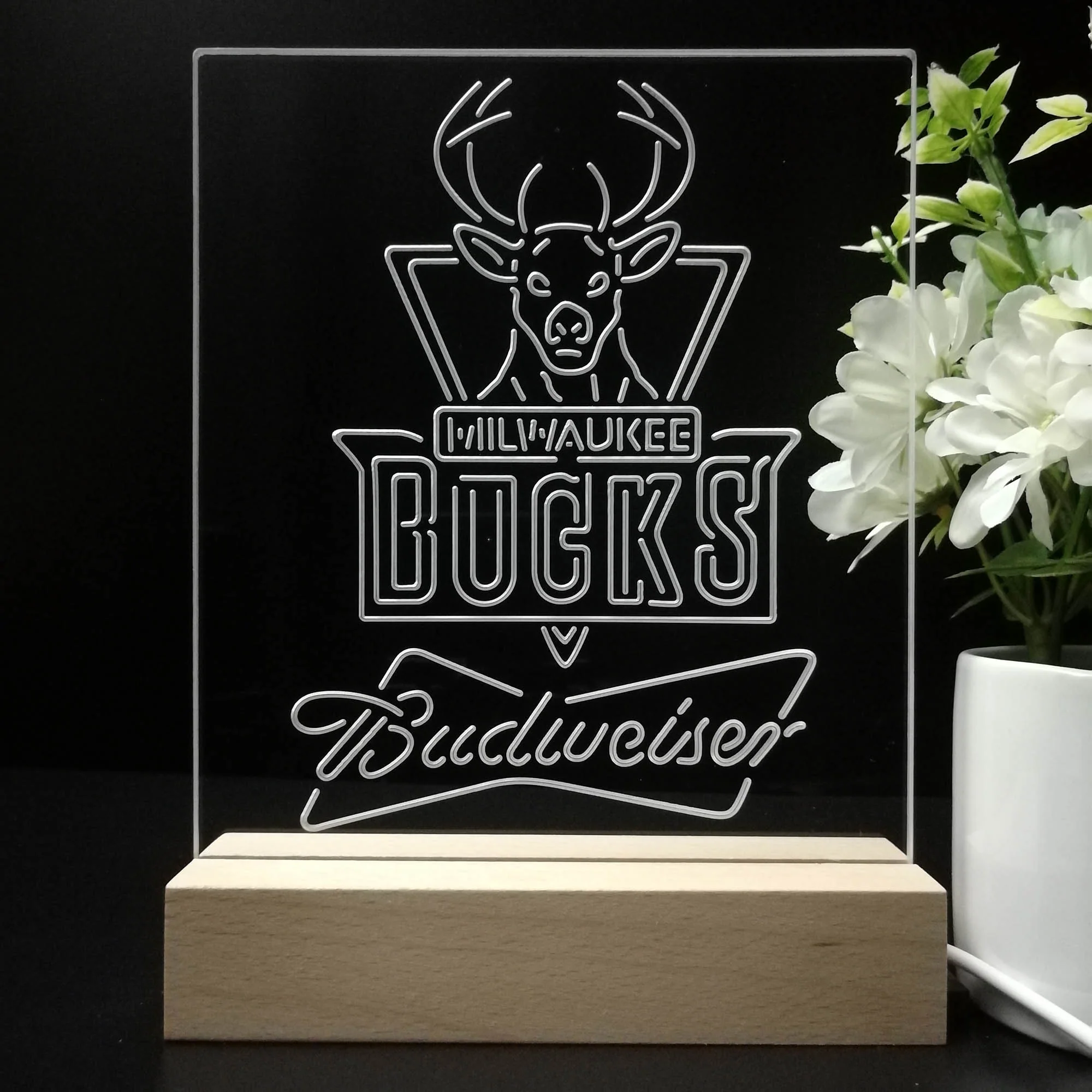 Milwaukee Bucks Budweiser Neon Sign Pub Bar Lamp - Image 8