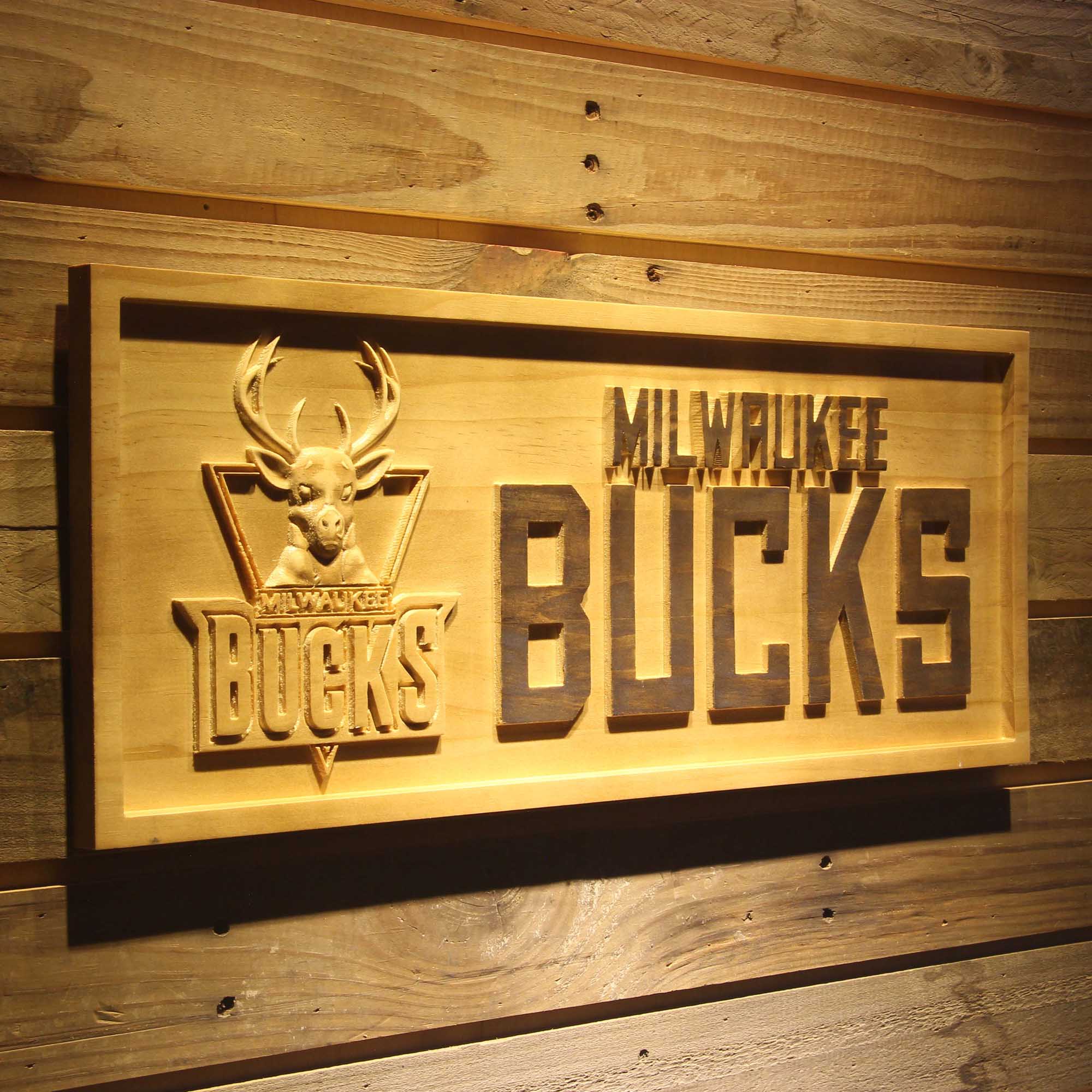 Milwaukee Bucks  3D Solid Wooden Craving Sign - Image 2