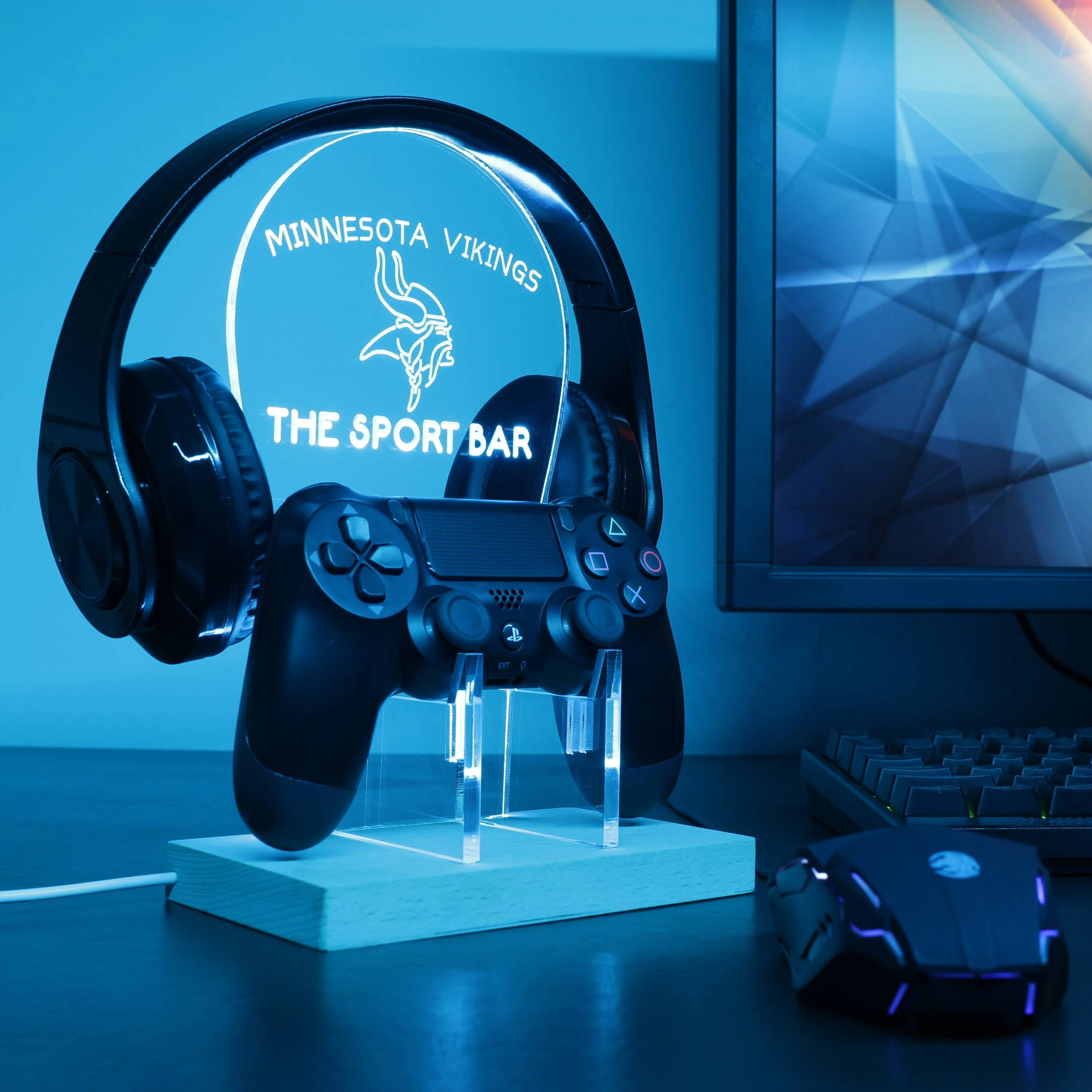Minnesota Vikings Personalized RGB LED Gaming Headset Controller Stand - Image 6