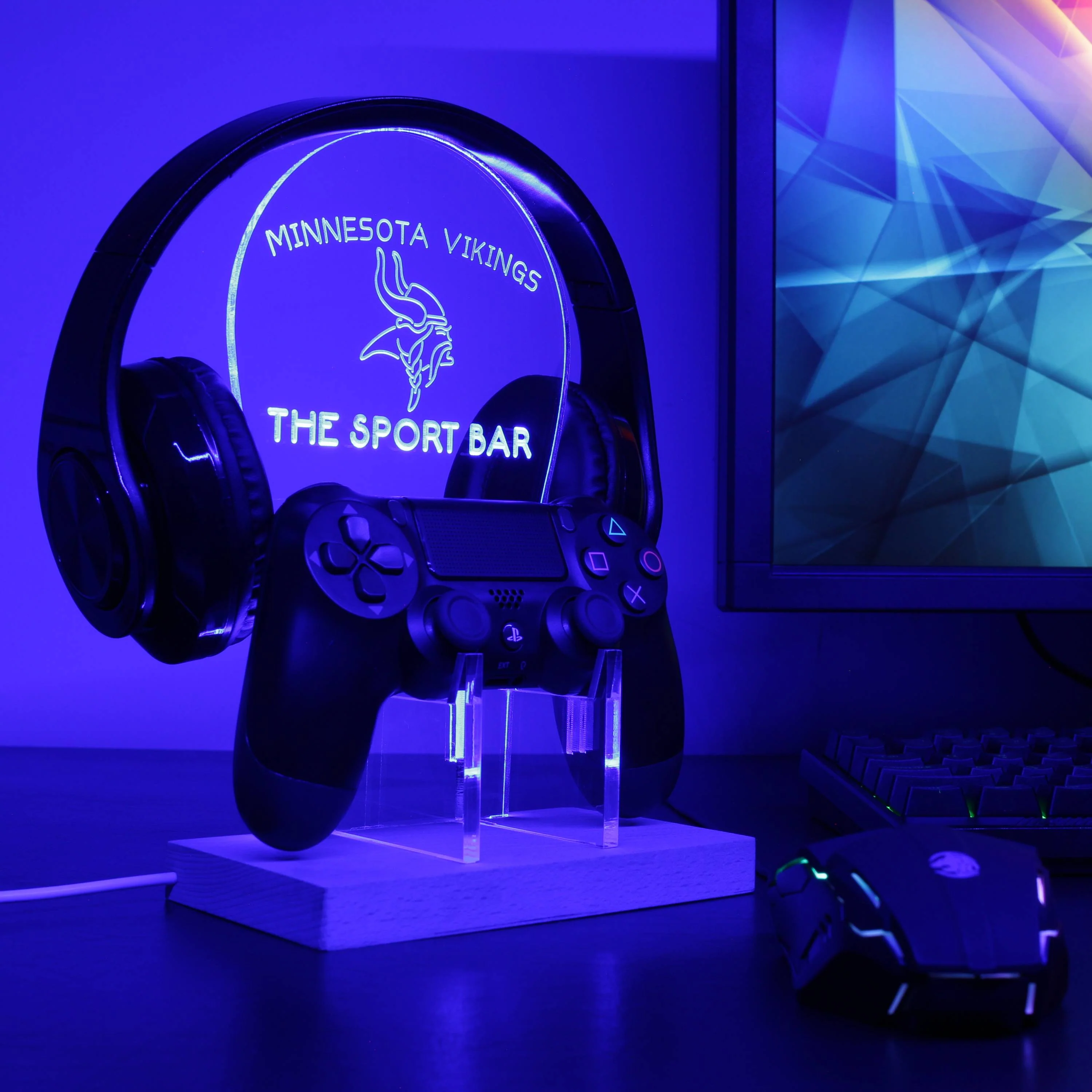 Minnesota Vikings Personalized RGB LED Gaming Headset Controller Stand - Image 7