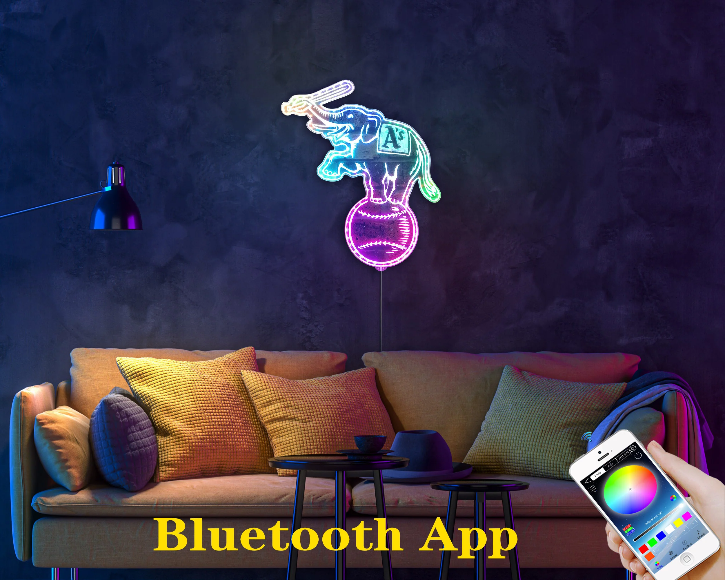 MLB Oakland Athletics Alternate Logo Neon LED Sign with Dynamic RGB Colors - Image 7
