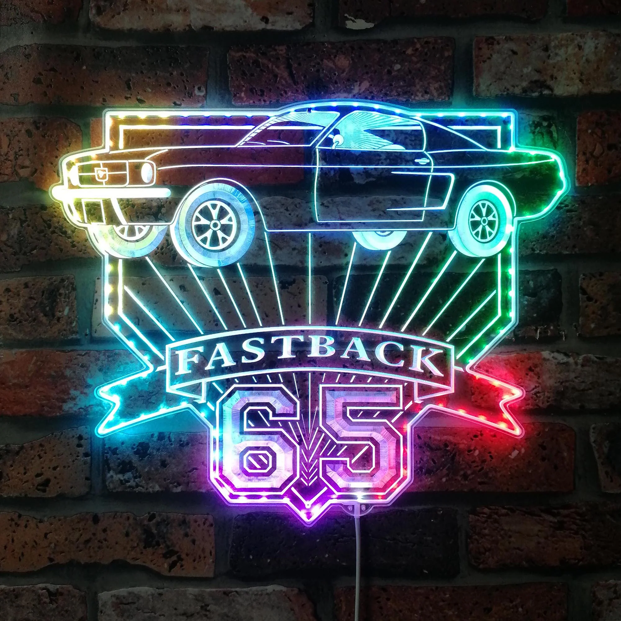 Mustang Fastback 4K 1965 Neon LED Sign with Dynamic RGB Colors
