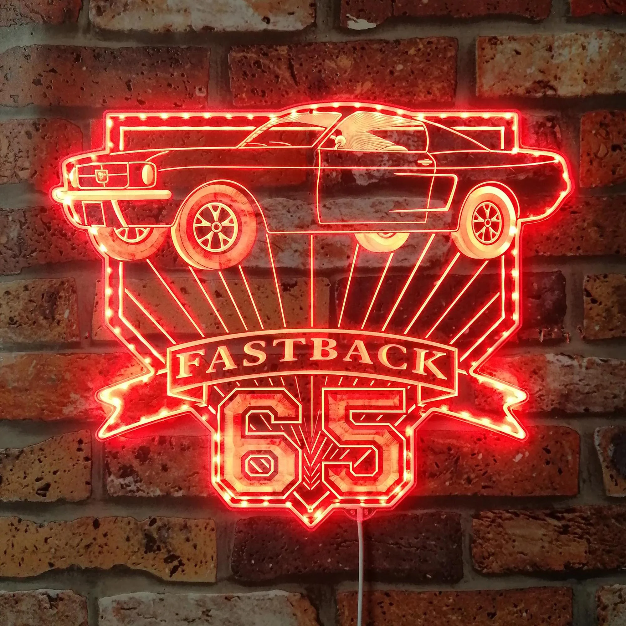 Mustang Fastback 4K 1965 Neon LED Sign with Dynamic RGB Colors - Image 3