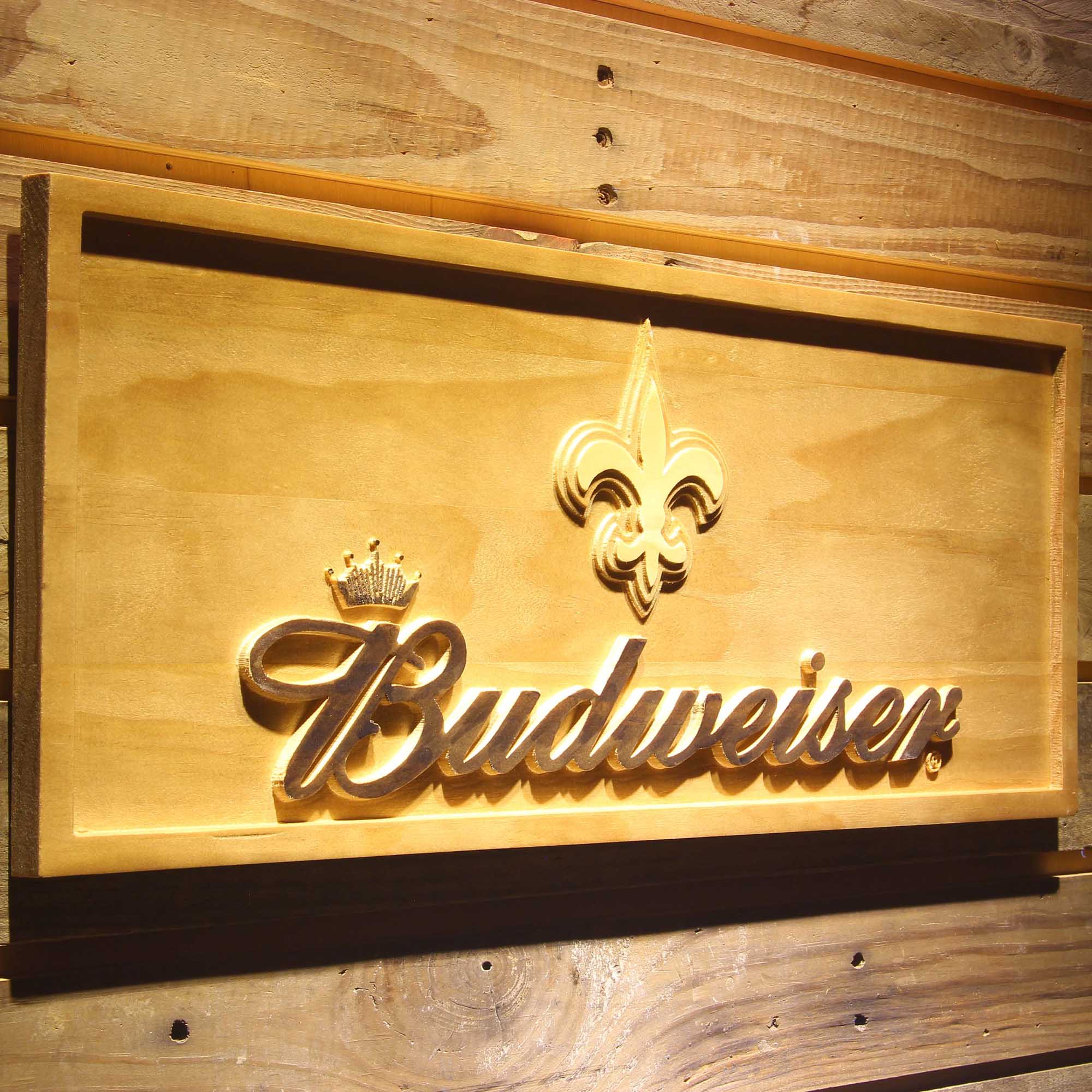 New Orleans Saints Budweiser 3D Solid Wooden Craving Sign - Image 2