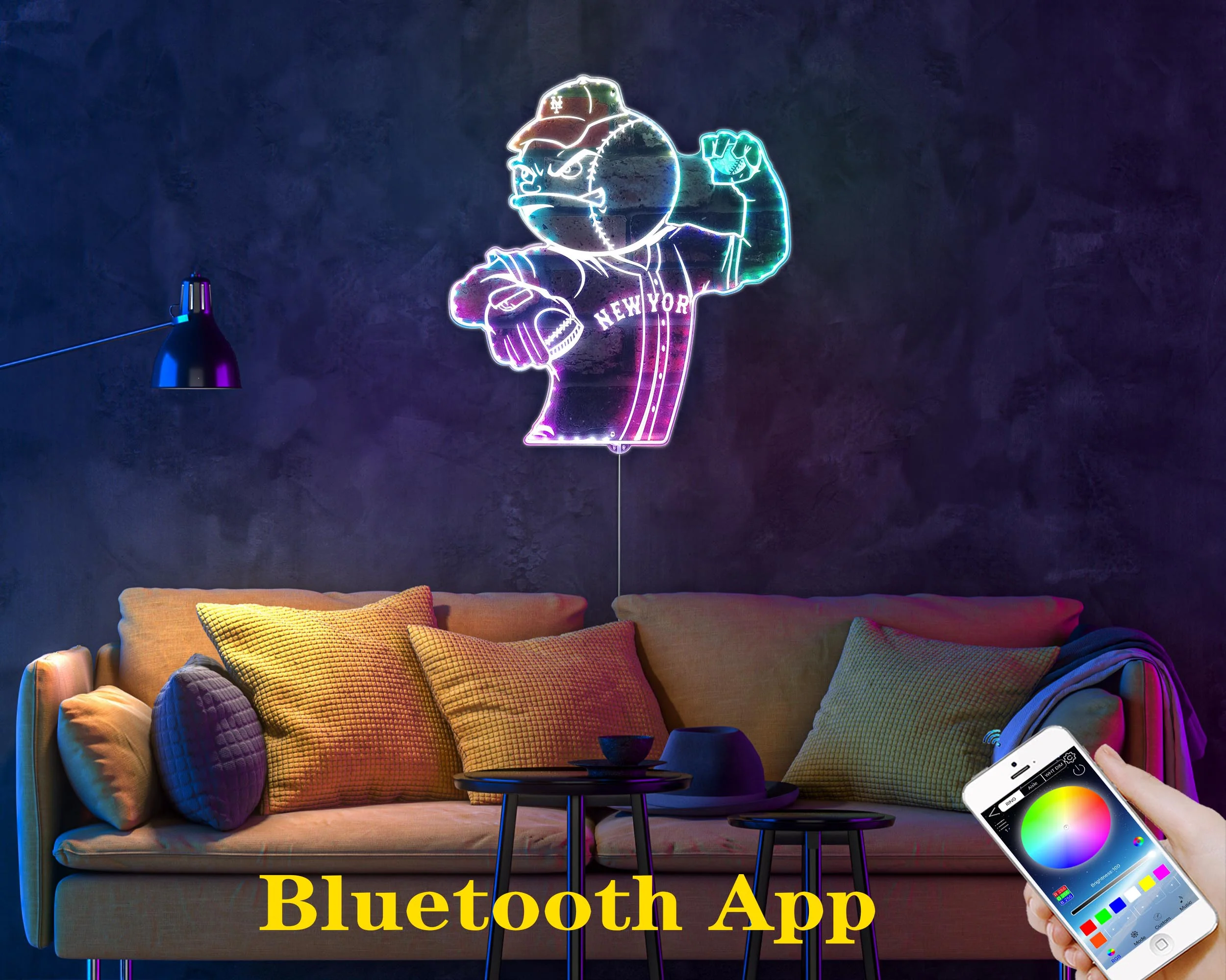 New York Mets Mascot Neon LED Sign with Dynamic RGB Colors - Image 7