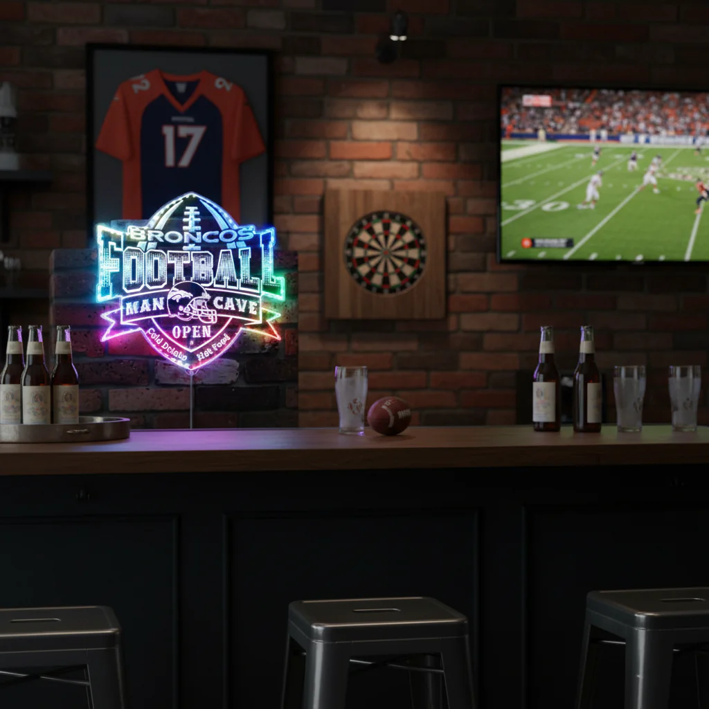 NFL Denver Broncos Football Neon LED Sign with Dynamic RGB Colors - Image 2
