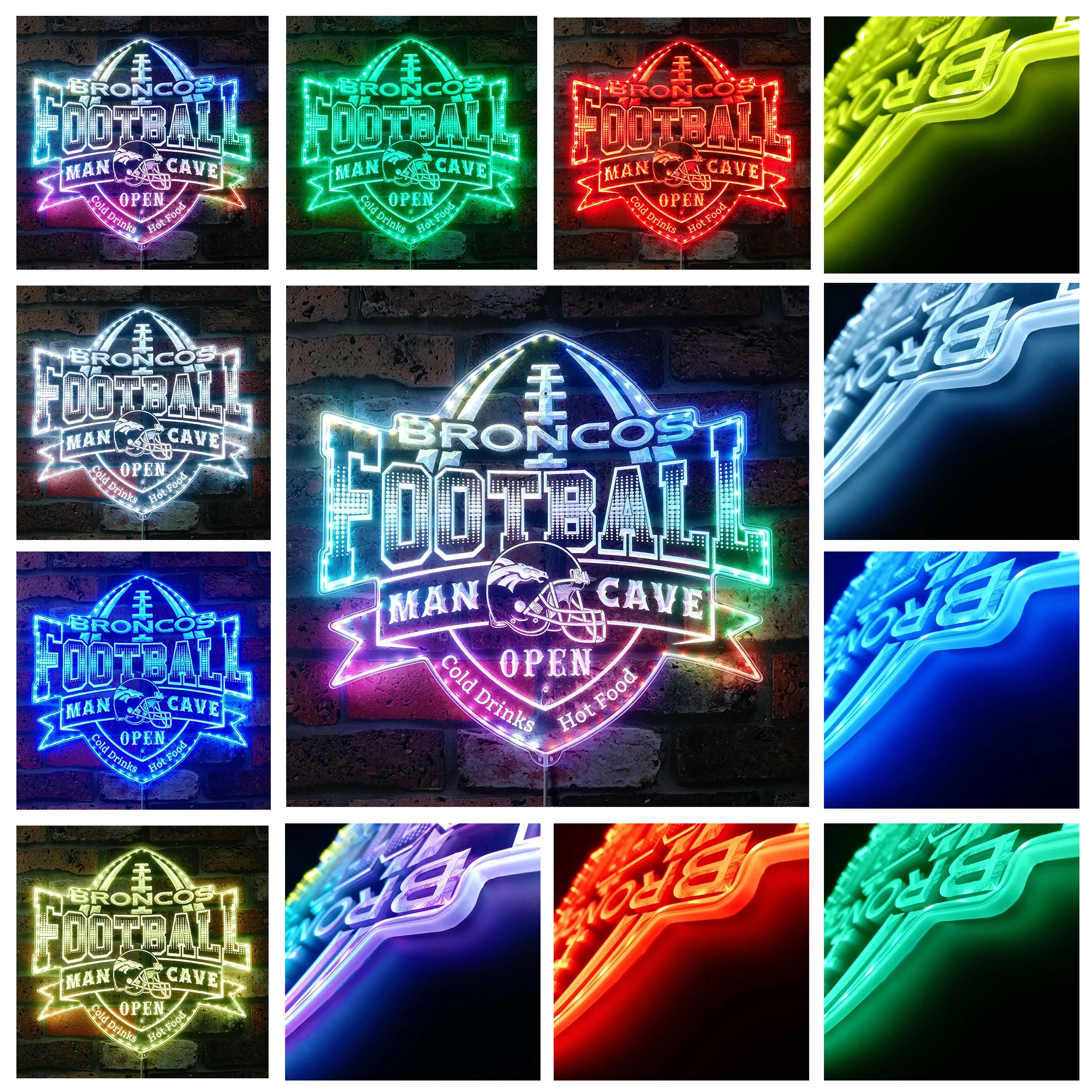 NFL Denver Broncos Football Neon LED Sign with Dynamic RGB Colors - Image 3