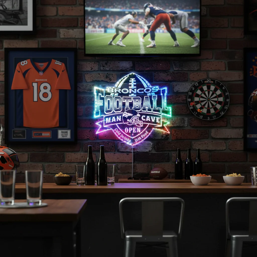 NFL Denver Broncos Football Neon LED Sign with Dynamic RGB Colors - Image 9