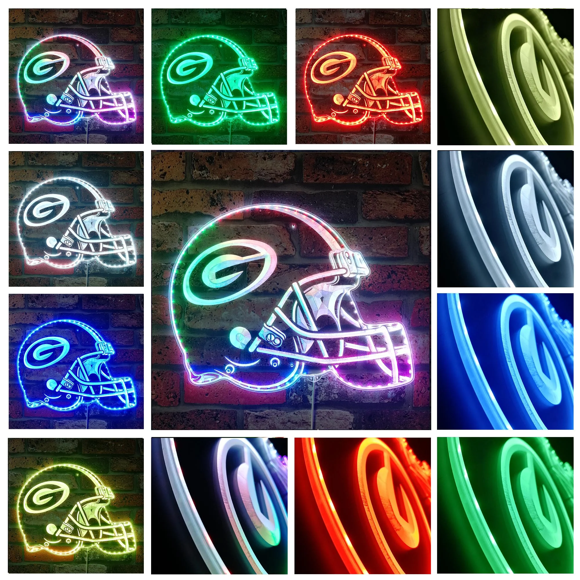 NFL Green Bay Packers Football Neon LED Sign with Dynamic RGB Colors - Image 2