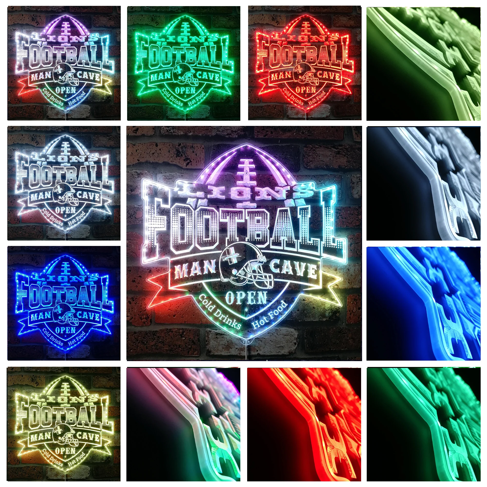 NFL Helmet Detroit Lions Football Neon LED Sign with Dynamic RGB Colors - Image 2