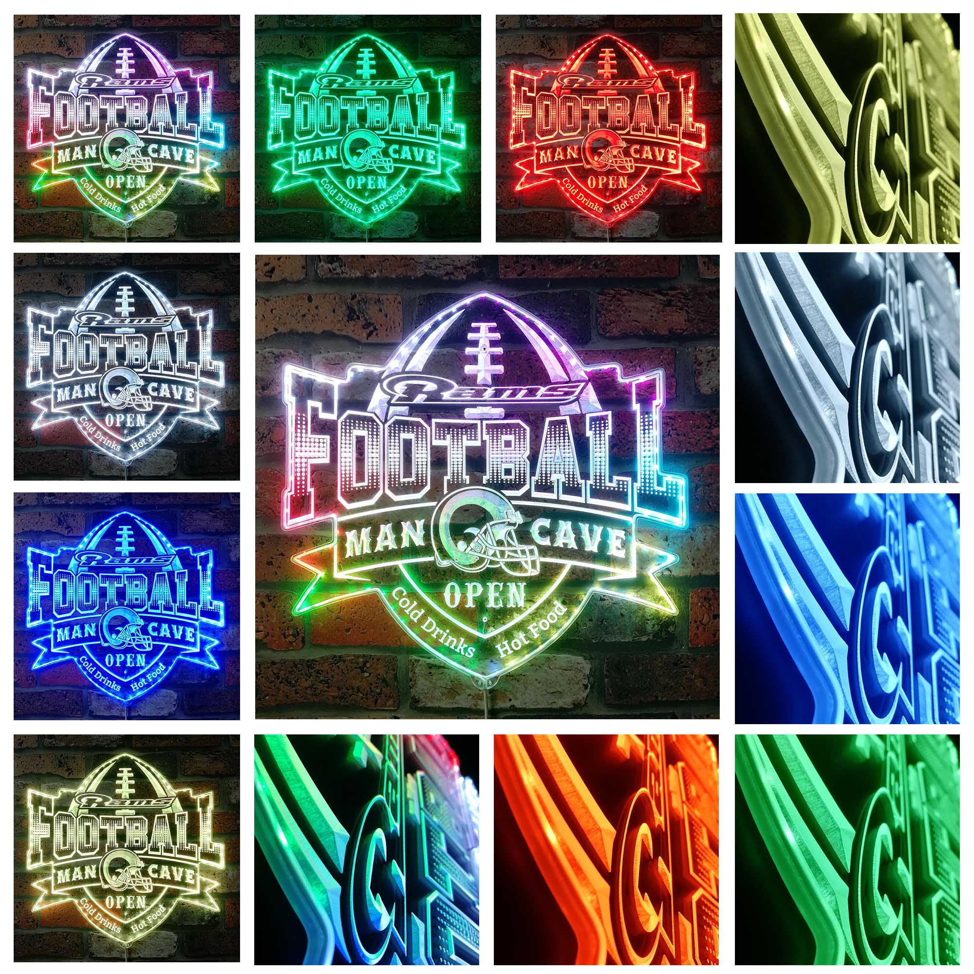 LA Rams Football Neon LED Sign with Dynamic RGB Colors - Image 2