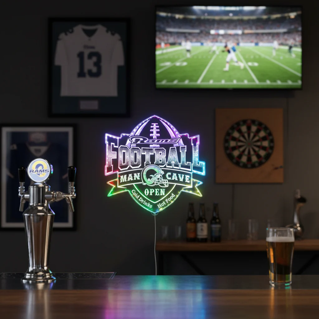 LA Rams Football Neon LED Sign with Dynamic RGB Colors - Image 8