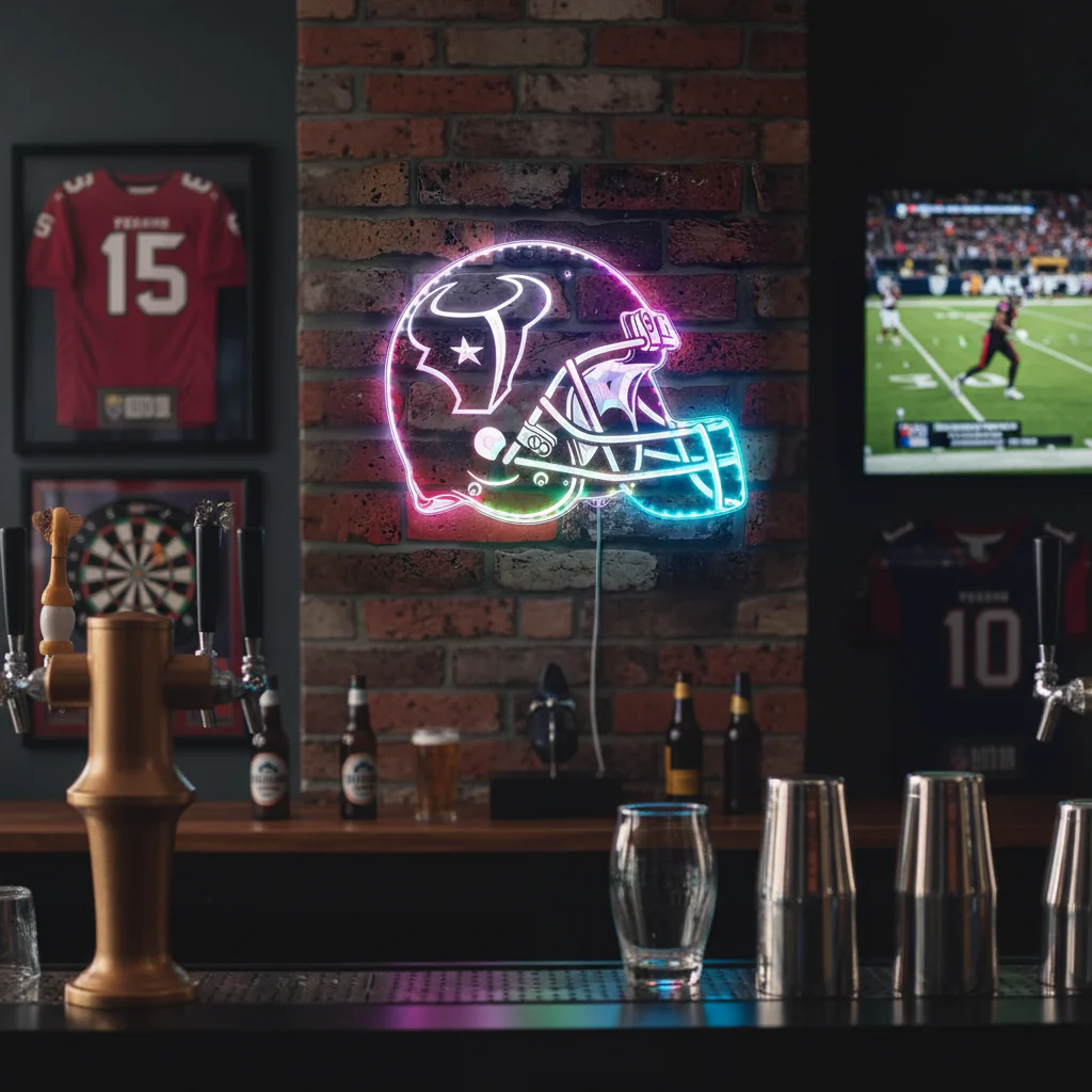 NFL Houston Texans Football Club Neon LED Sign with Dynamic RGB Colors - Image 8