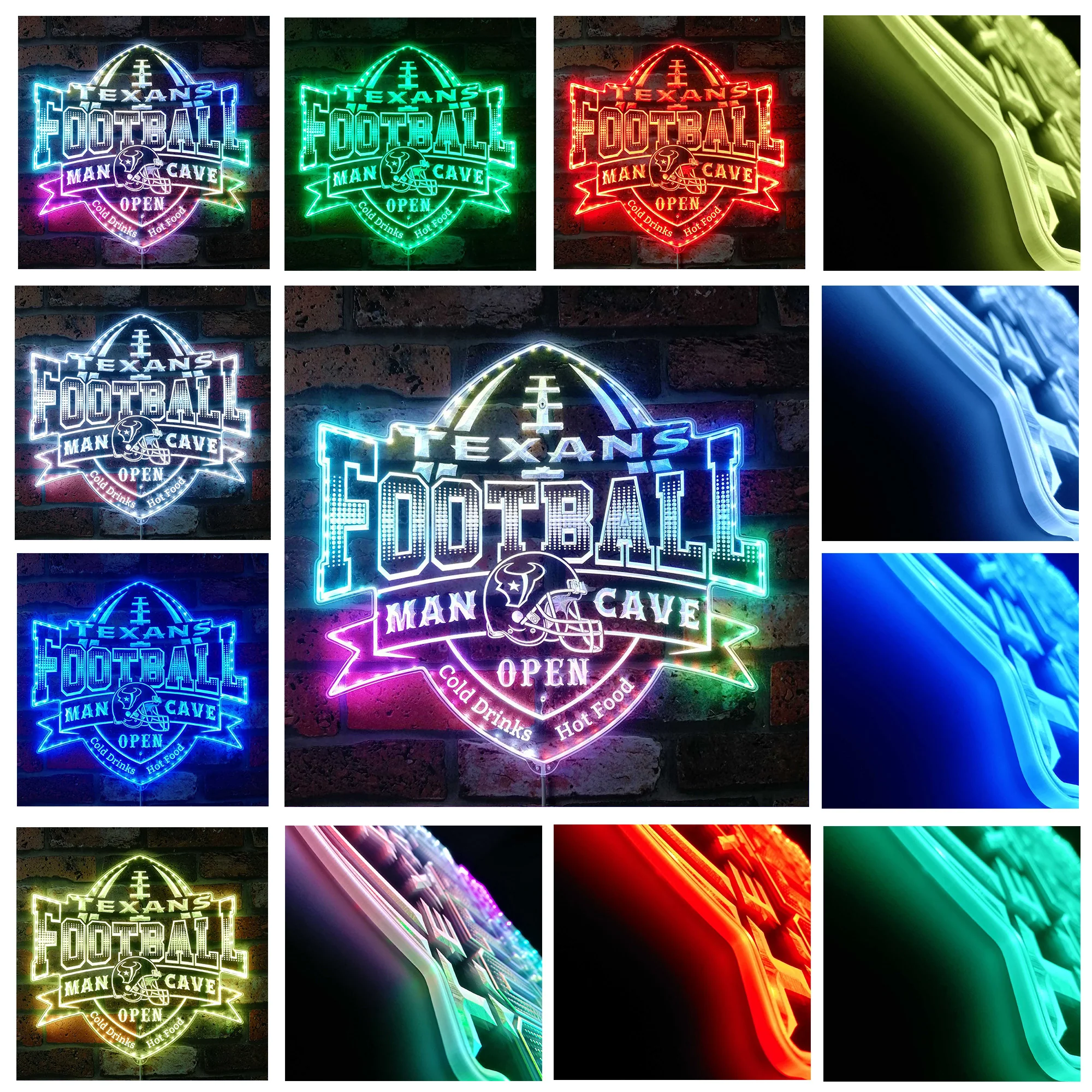 NFL Houston Texans Football Club Neon LED Sign with Dynamic RGB Colors - Image 2