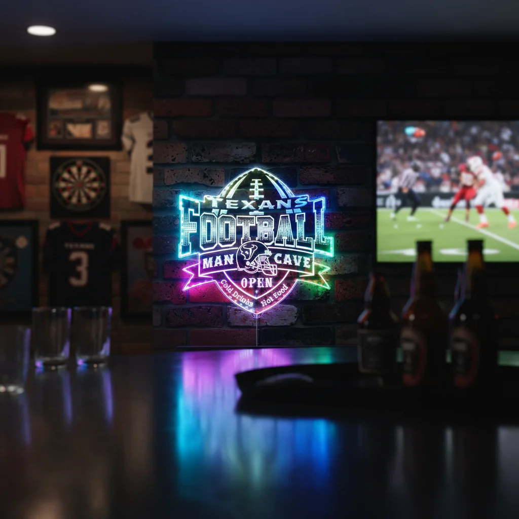 NFL Houston Texans Football Club Neon LED Sign with Dynamic RGB Colors - Image 8
