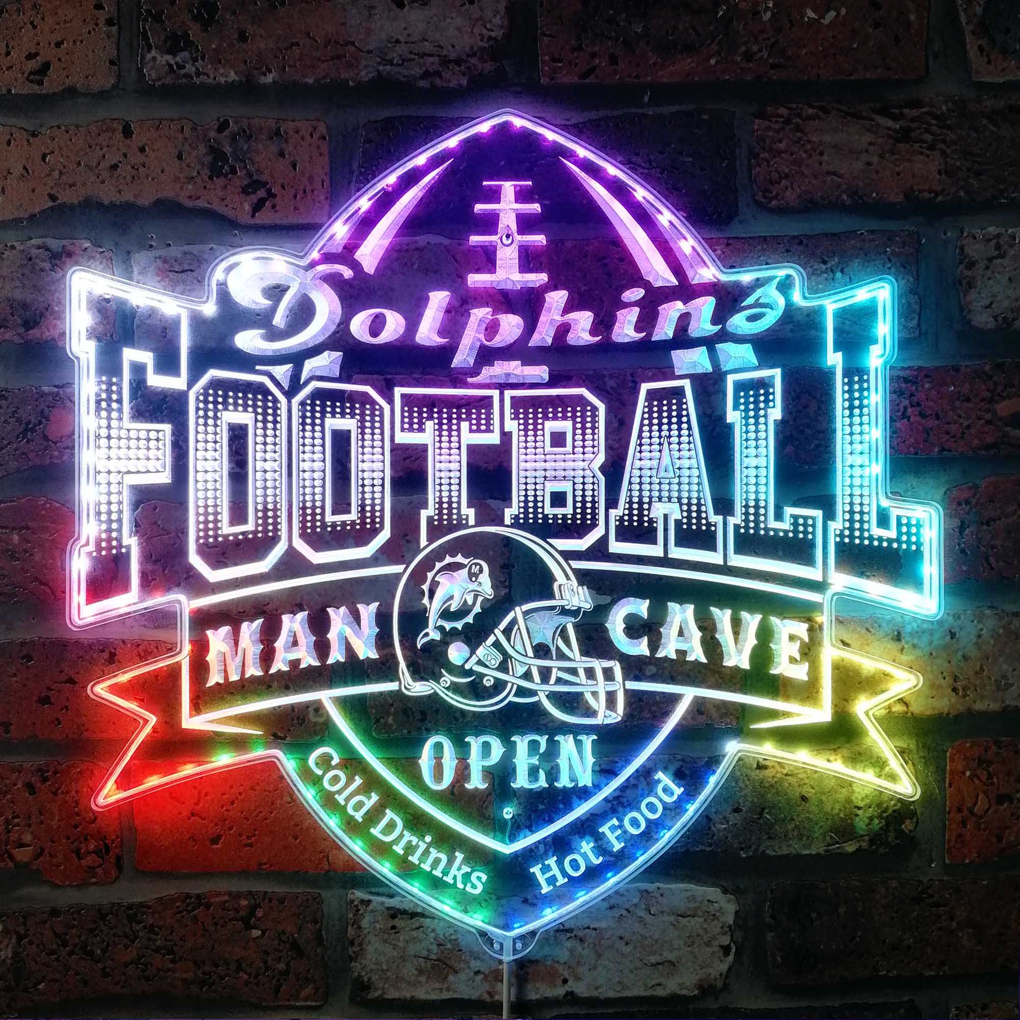 NFL Miami Dolphins Football Sport Neon LED Sign with Dynamic RGB Colors