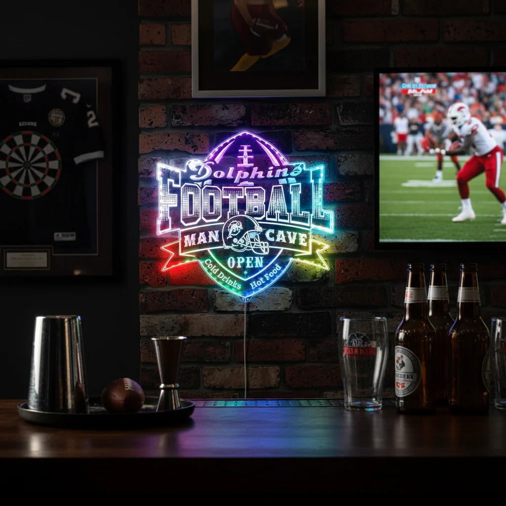 NFL Miami Dolphins Football Sport Neon LED Sign with Dynamic RGB Colors - Image 8
