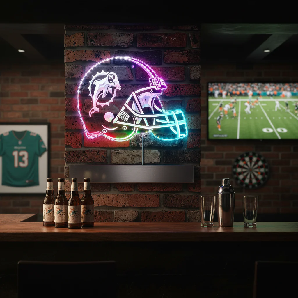 NFL Miami Dolphins Football Sport Neon LED Sign with Dynamic RGB Colors - Image 8