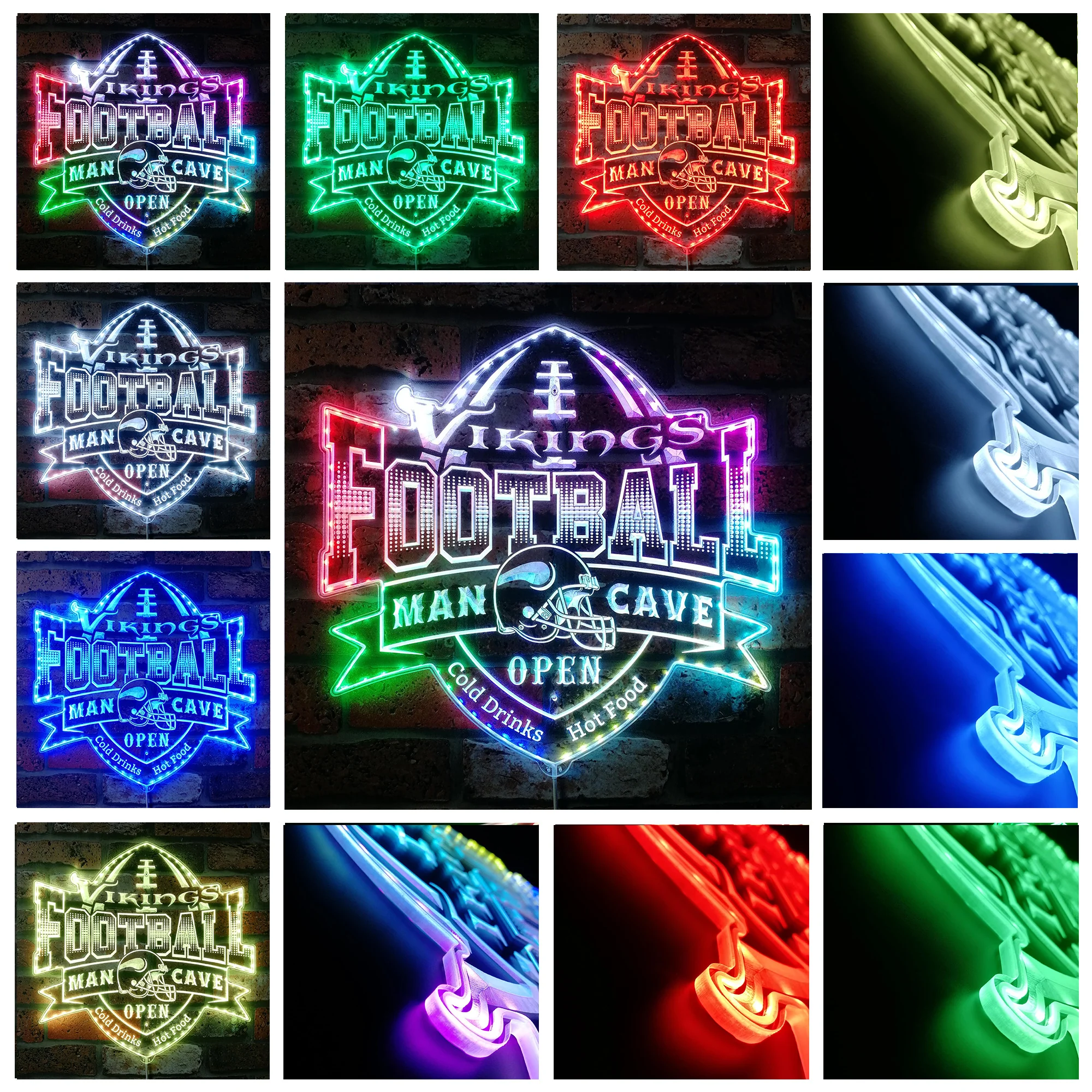 NFL Minnesota Vikings Football Neon LED Sign with Dynamic RGB Colors - Image 2