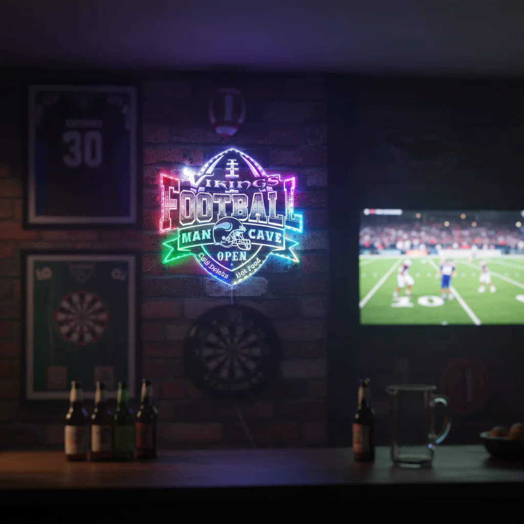 NFL Minnesota Vikings Football Neon LED Sign with Dynamic RGB Colors - Image 8