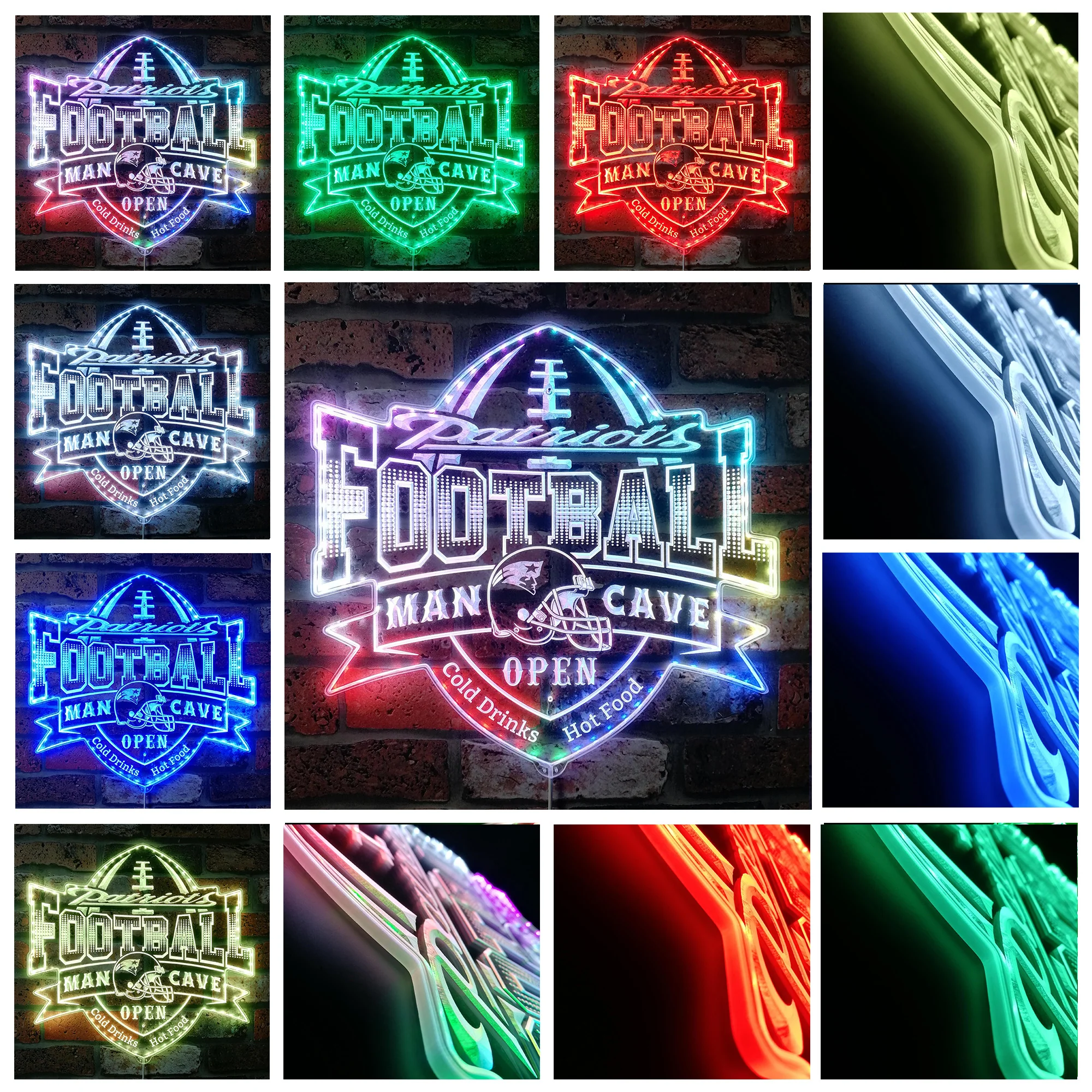 NFL New England Patriots Football Neon LED Sign with Dynamic RGB Colors - Image 2