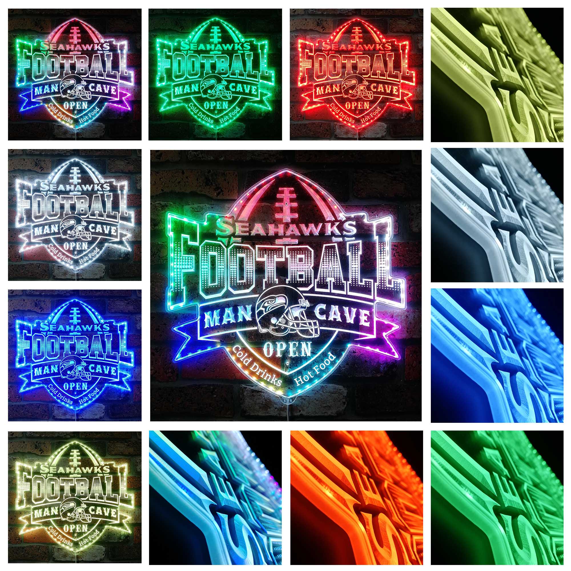 NFL Seattle Seahawks Football Neon LED Sign with Dynamic RGB Colors - Image 2