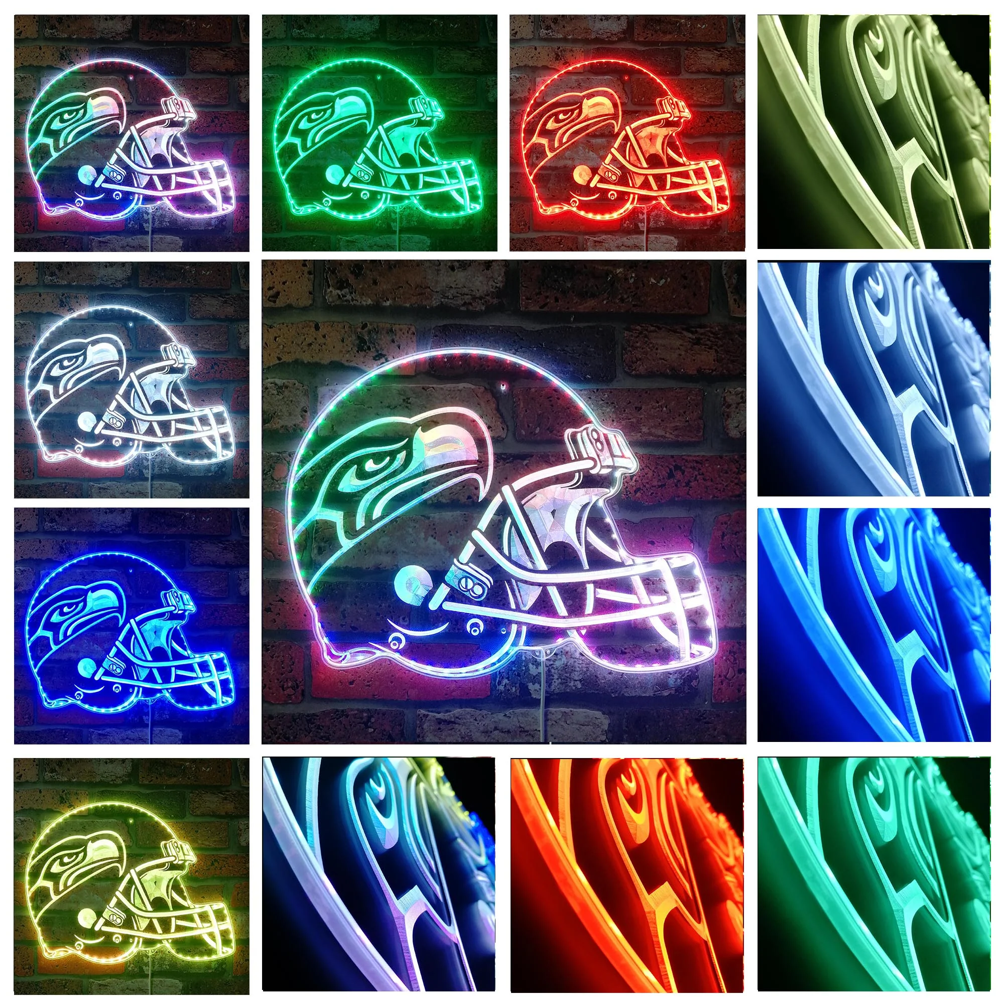 NFL Seattle Seahawks Football Neon LED Sign with Dynamic RGB Colors - Image 2