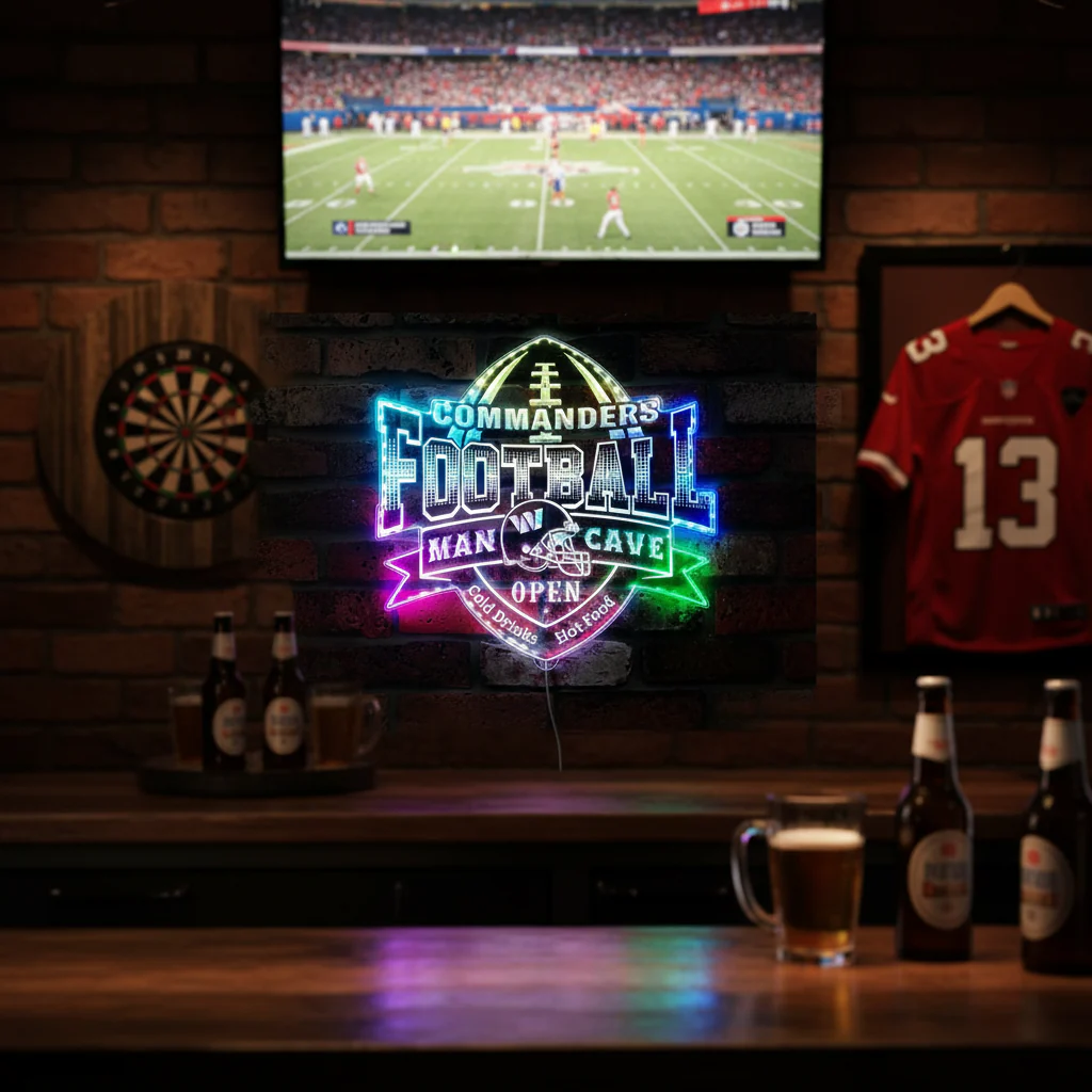 NFL Washington Commanders Helmet Neon LED Sign with Dynamic RGB Colors - Image 8