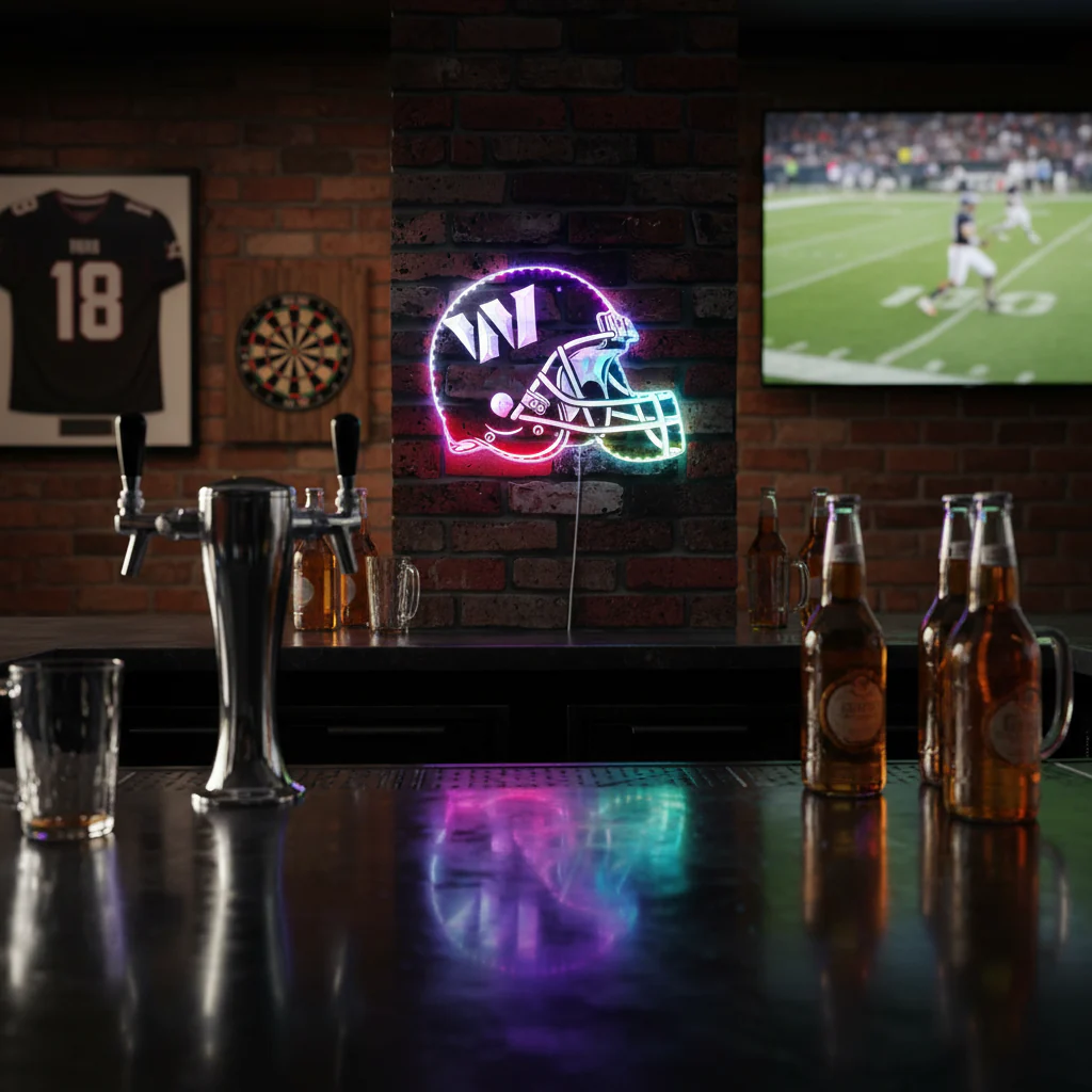 NFL Washington Commanders Helmet Neon LED Sign with Dynamic RGB Colors - Image 8
