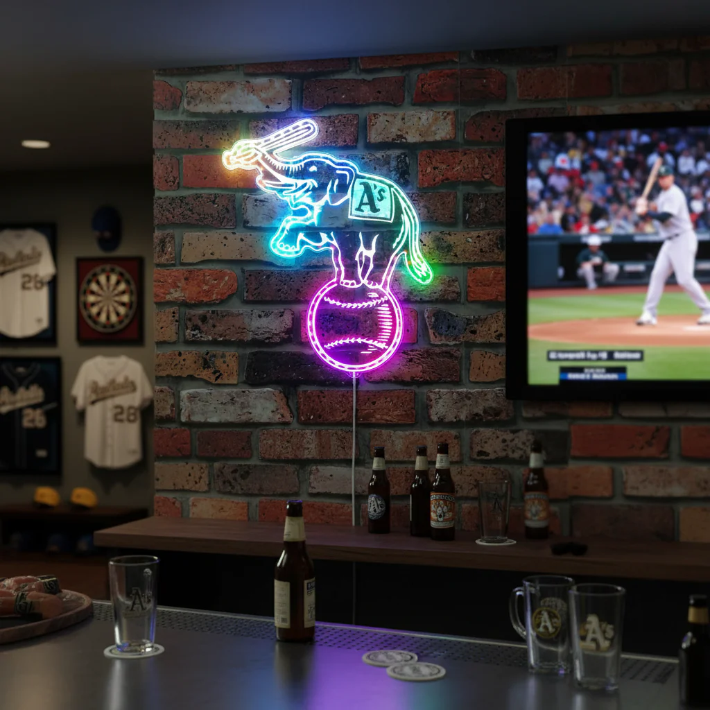 Oakland Athletics Alternate Logo Neon LED Sign with Dynamic RGB Colors - Image 8