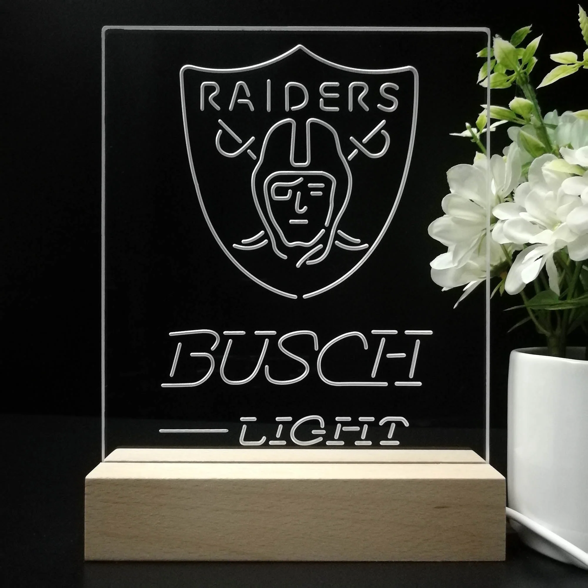 Oakland Raiders Busch Light Neon Sign Pub Bar Lamp - Image 8