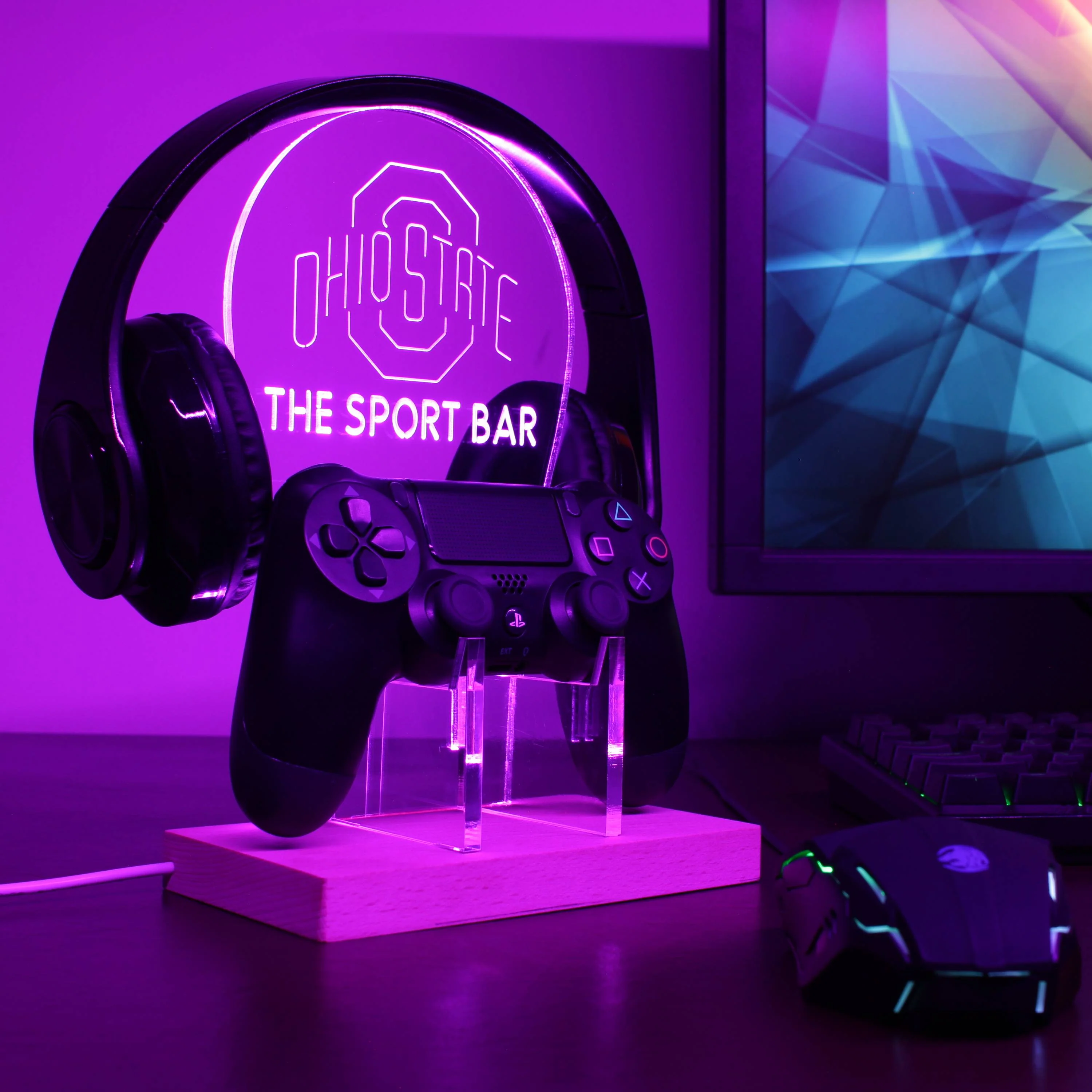 Ohio State Buckeyes Personalized RGB LED Gaming Headset Controller Stand - Image 3