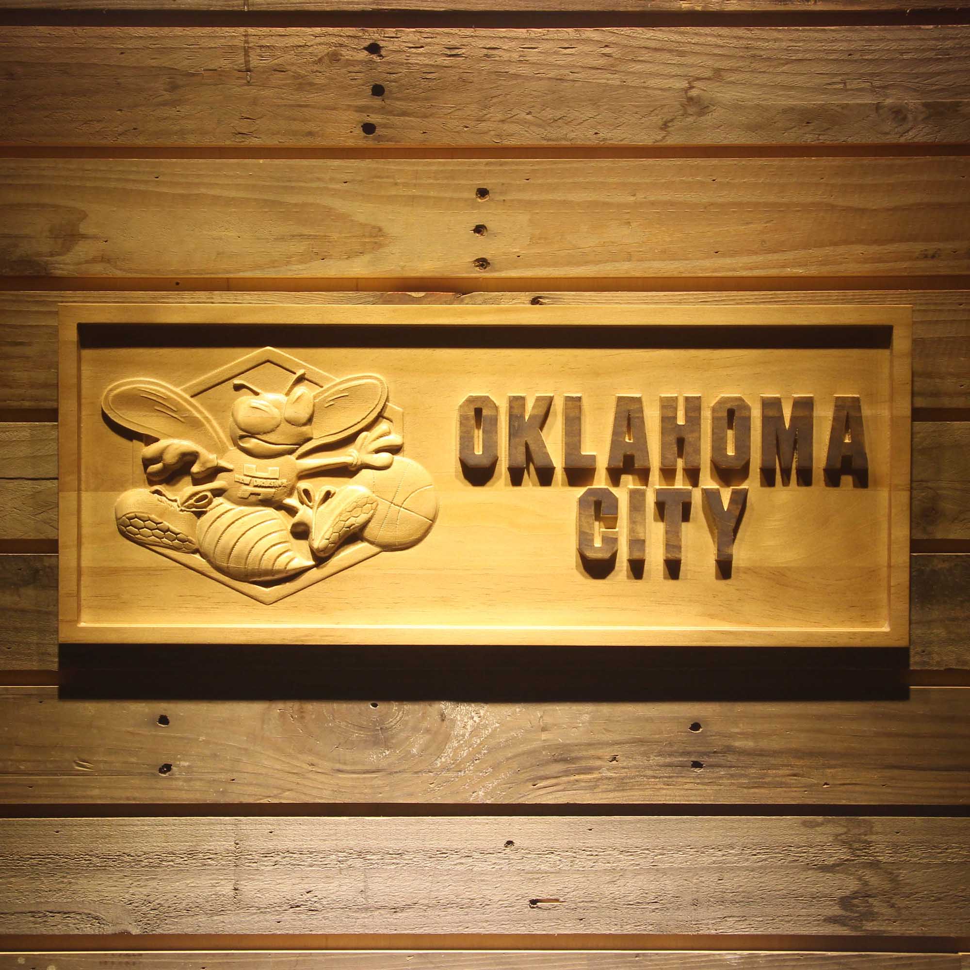 Oklahoma City Hornets 3D Solid Wooden Craving Sign