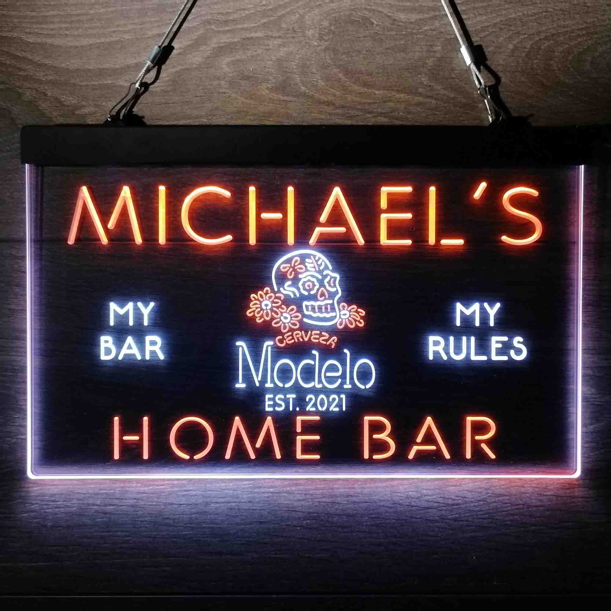 Personalized Cerveza Modelo Skull Beer Bar Neon-Like LED Sign - Image 12