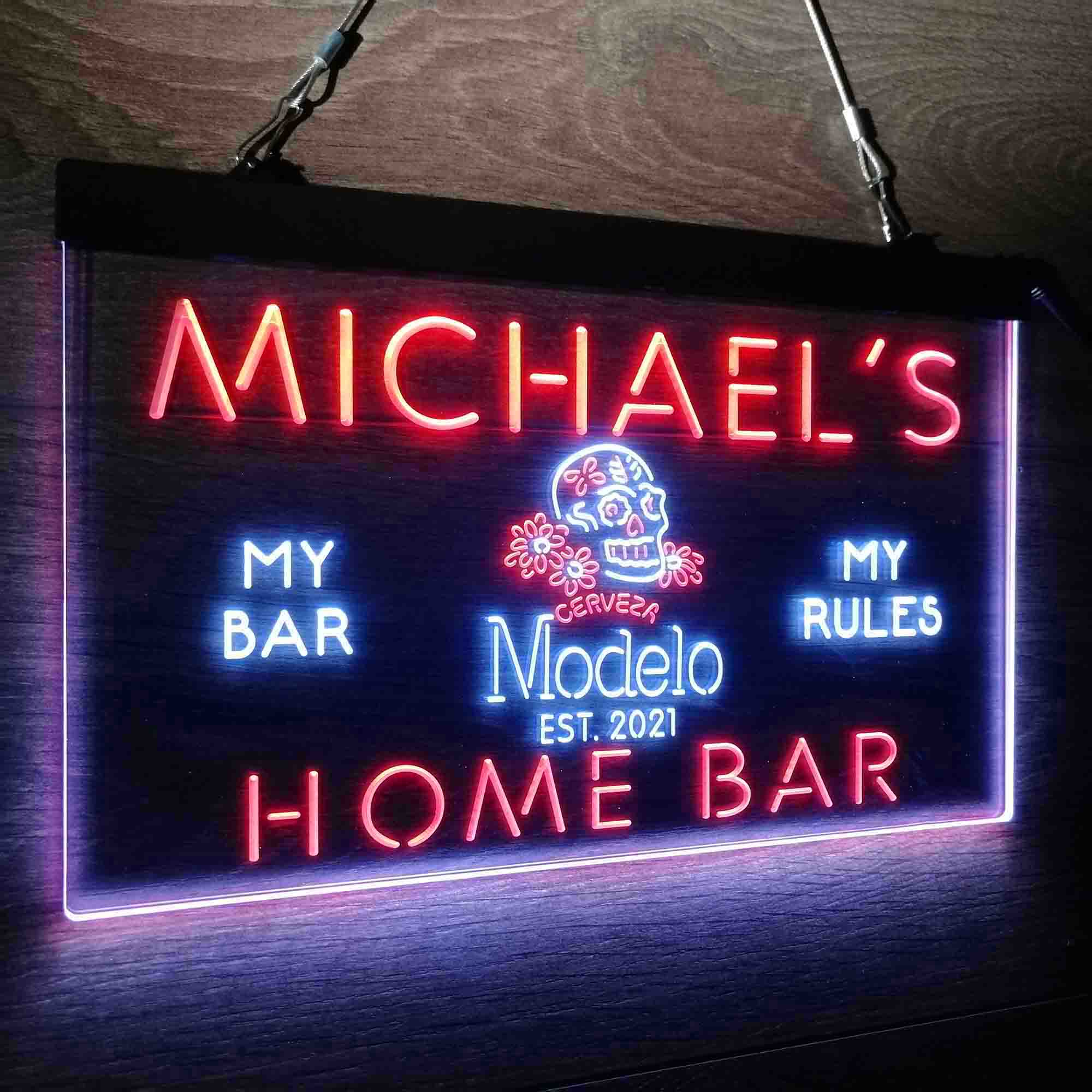 Personalized Cerveza Modelo Skull Beer Bar Neon-Like LED Sign - Image 21